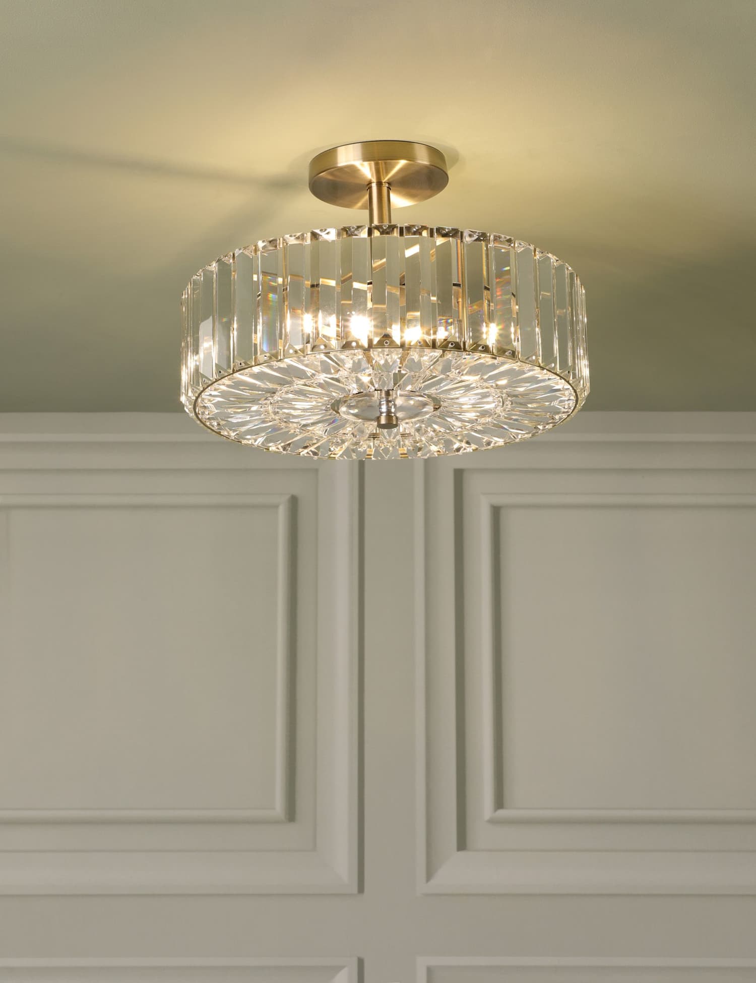 Laura Ashley Fernhurst Crystal Semi Flush Ceiling Light Antique Brass