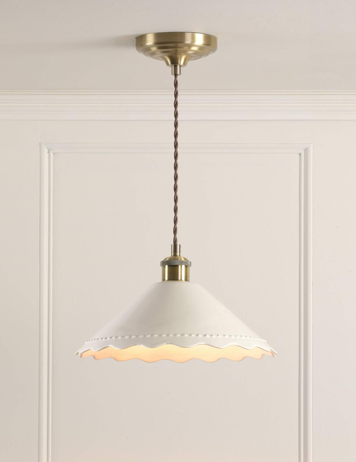 Laura Ashley Daws Ceramic Scallop Pendant Light Antique Brass