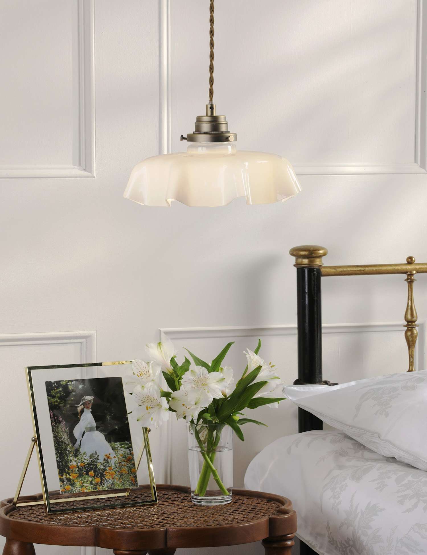 Laura Ashley Banham Fluted Glass Pendant Light Antique Brass