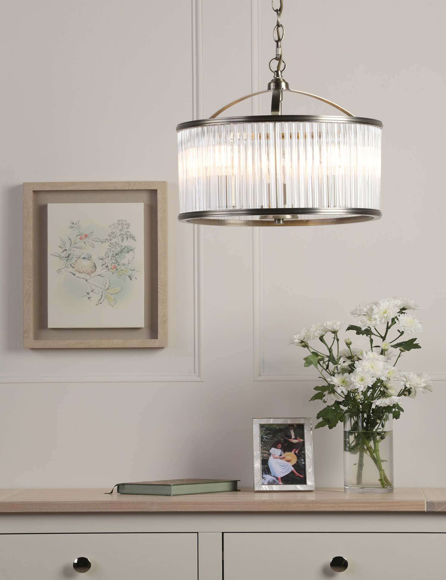 Laura Ashley Sutton Metal & Glass 3 Light Pendant Light Antique Brass