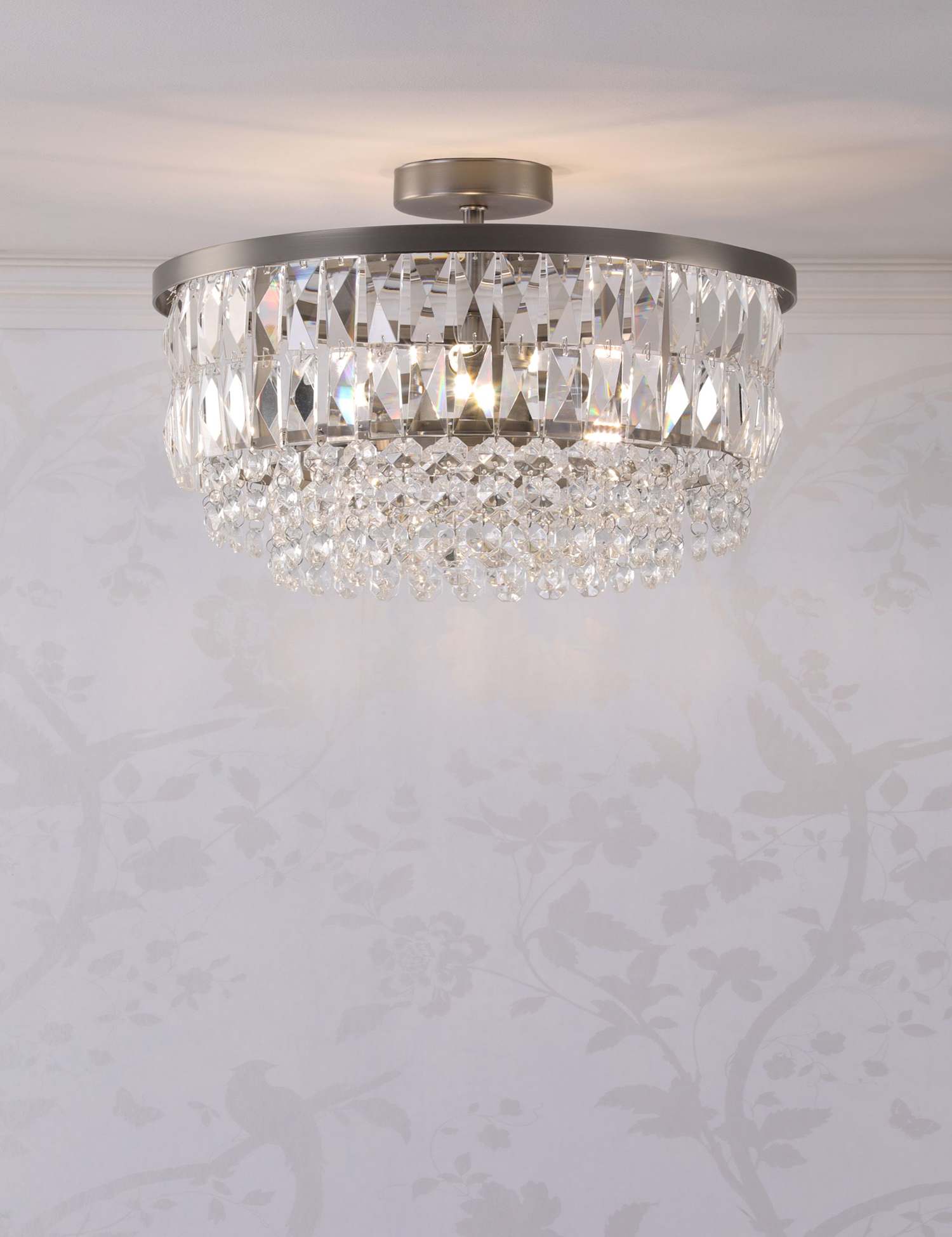Laura Ashley Rhosill Crystal Semi Flush Ceiling Light Silver
