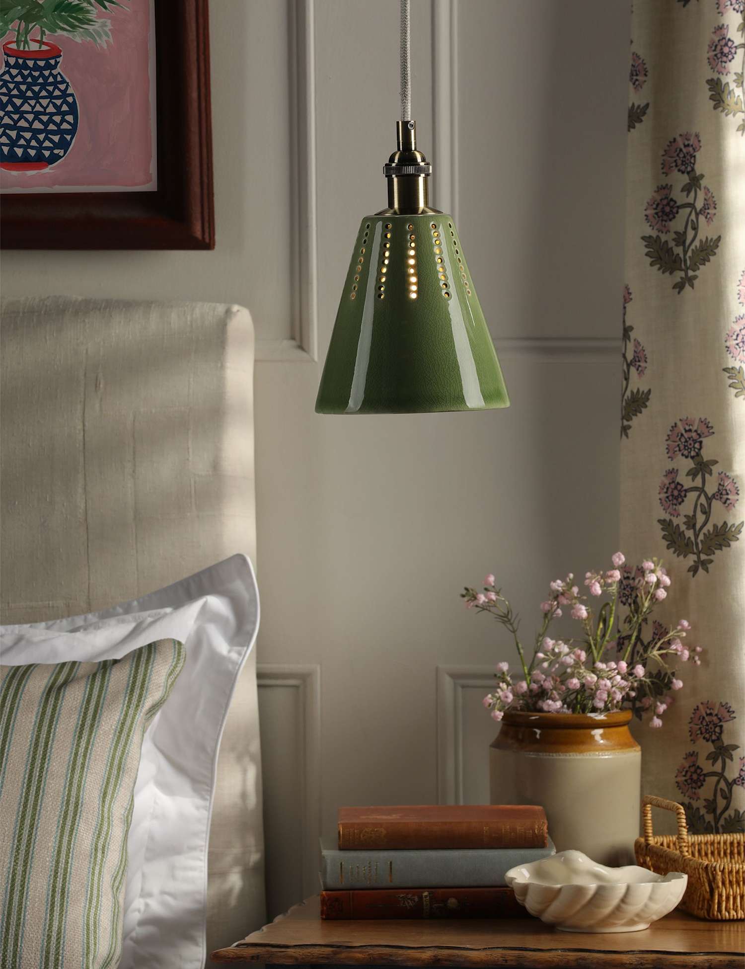 Joules Home Lighting Allington Ceramic Pendant Light Green Mix