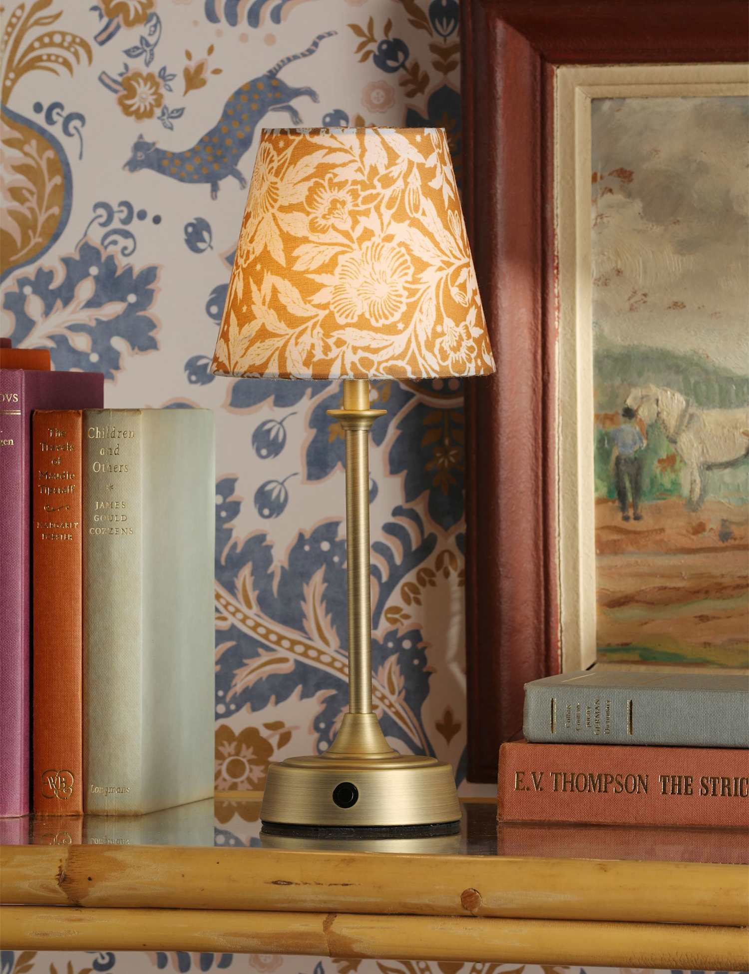 Joules Home Lighting Apsley Rechargeable Metal Floral Table Lamp Antique Brass