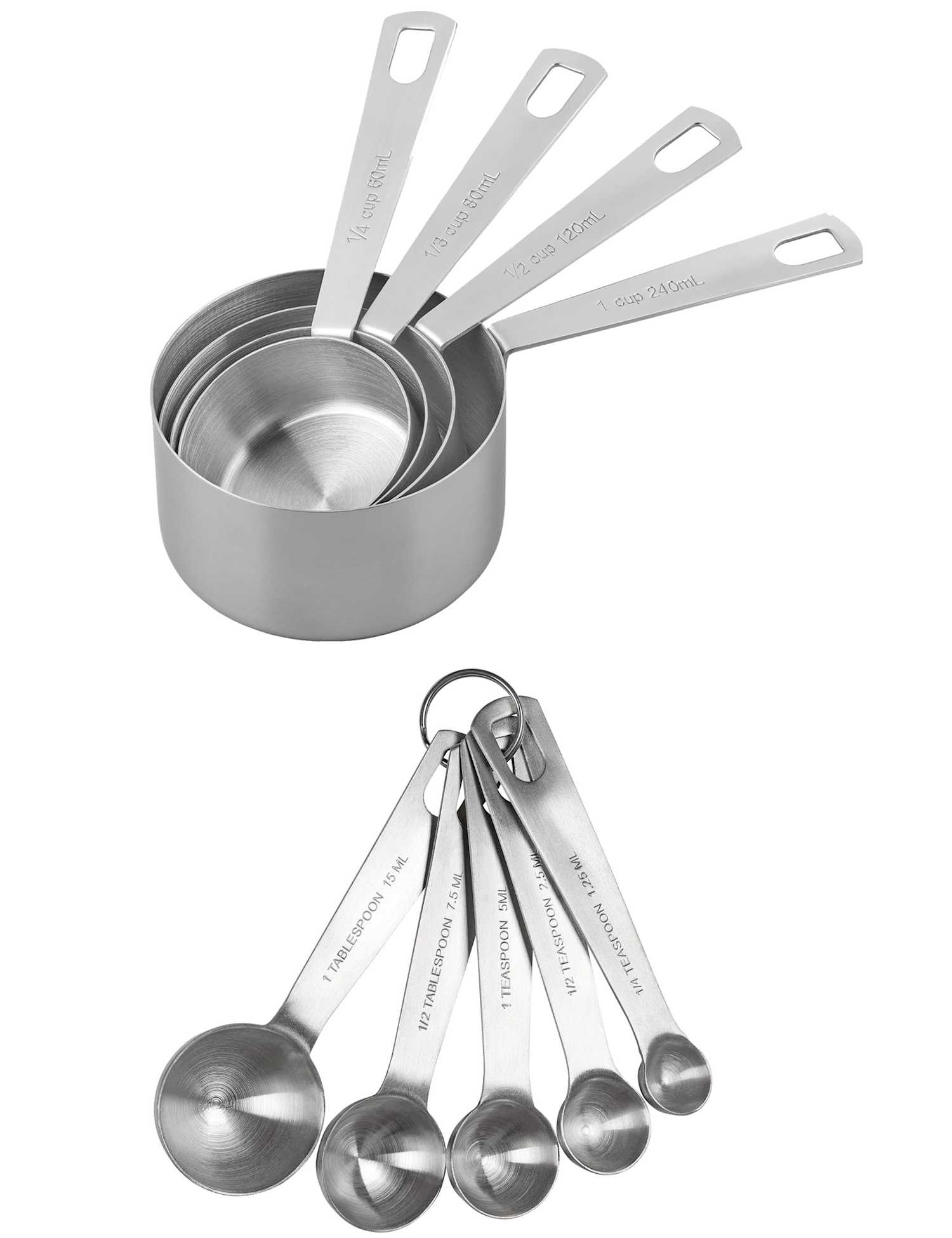 Tala Set of 5 Measuring Spoons & 4 Measuring Cups Silver