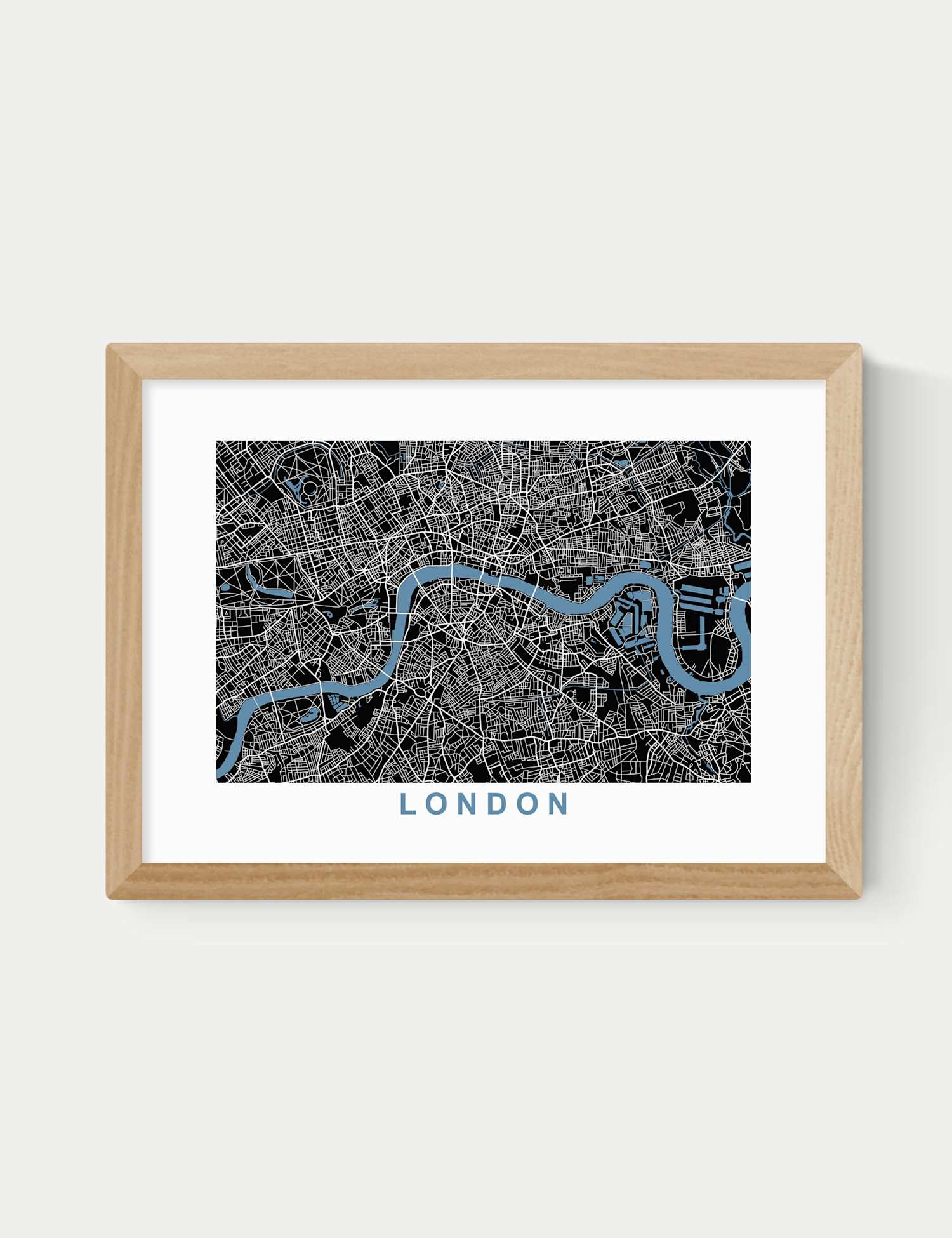 East End Prints London Map Negative Framed Art Print Natural
