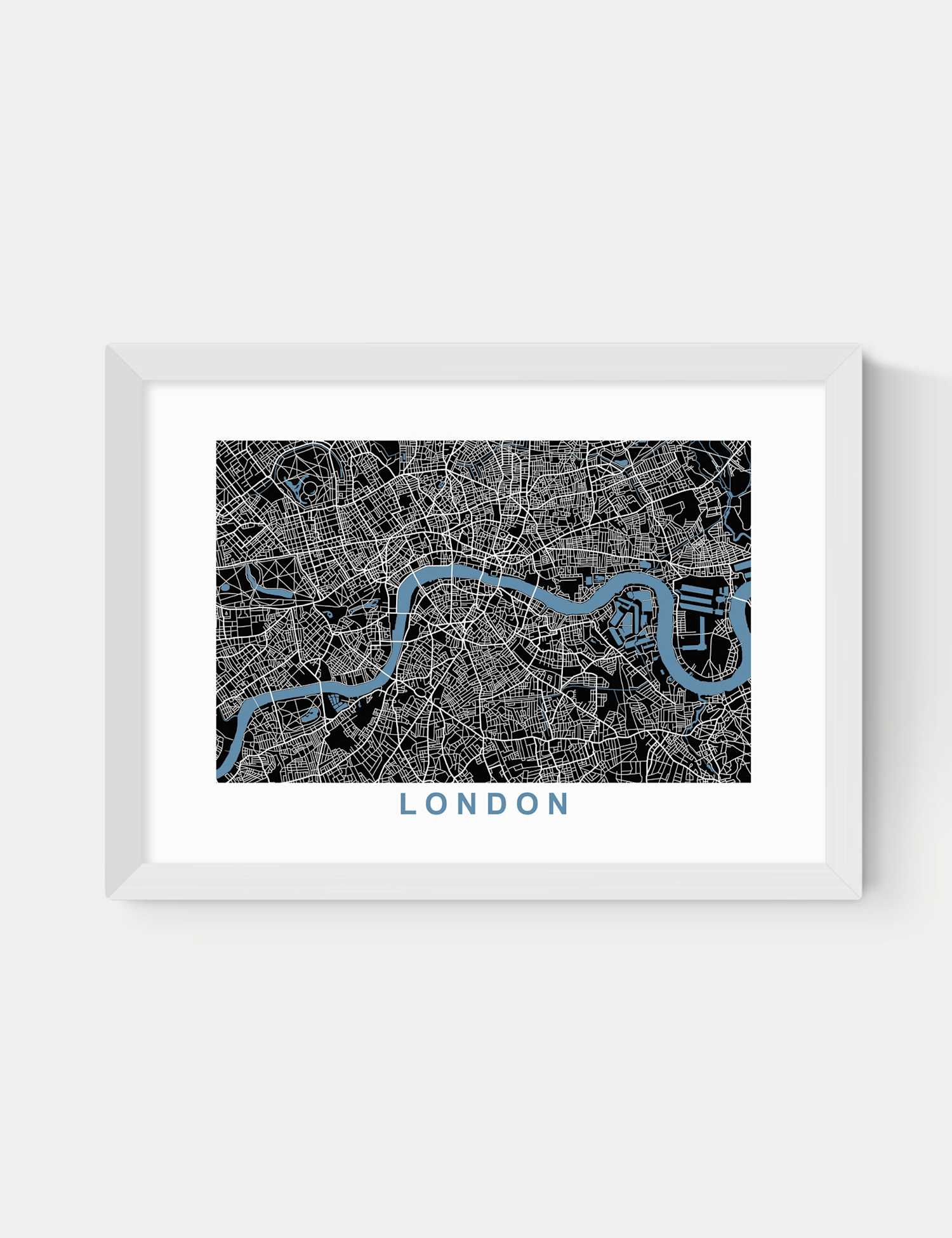 East End Prints London Map Negative Framed Art Print White
