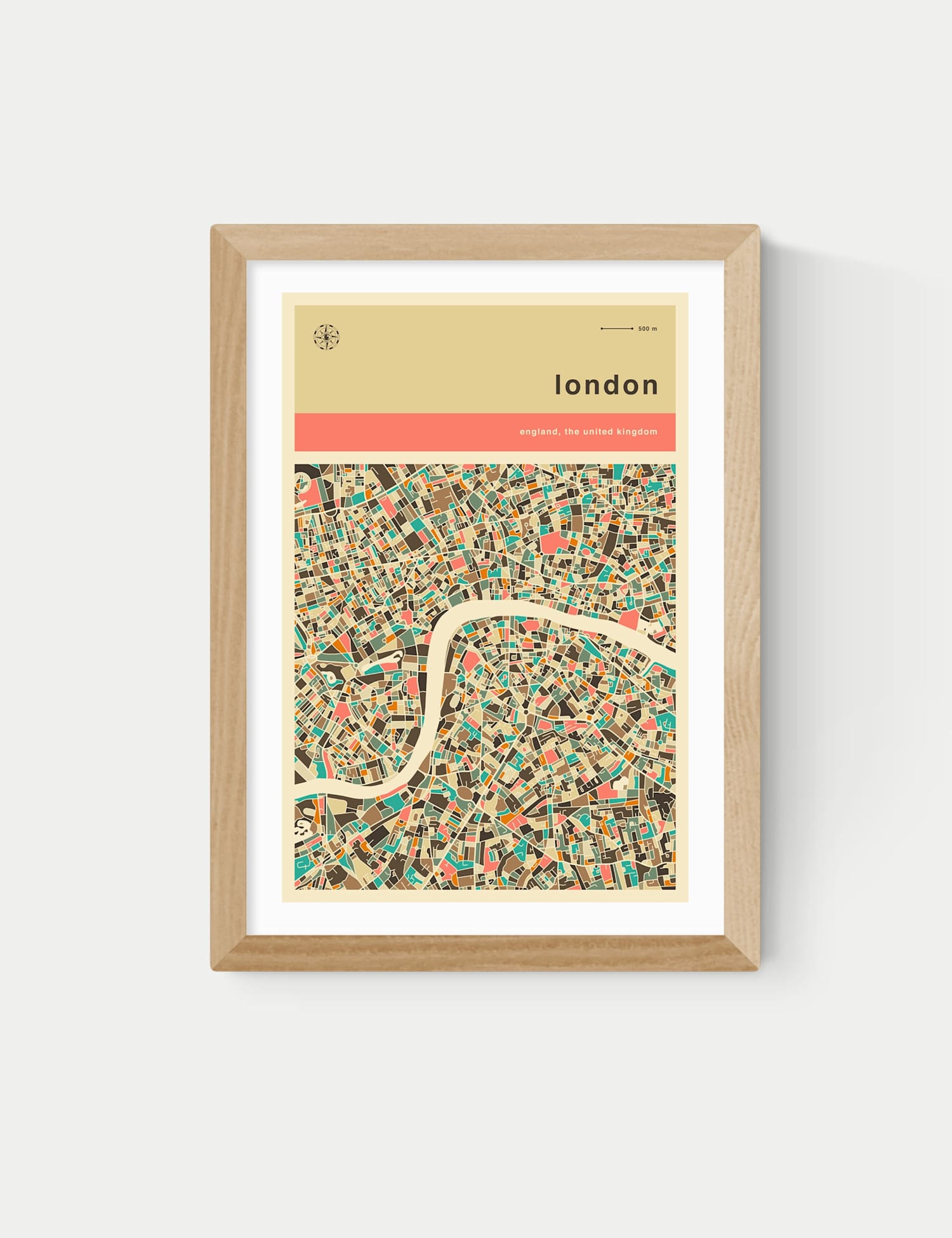 East End Prints London Streetguide Orange Framed Art Print Natural