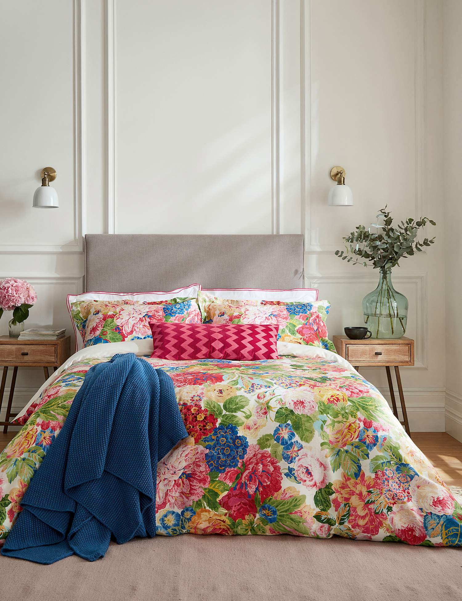Sanderson Pure Cotton Rose & Peony Duvet Cover White Mix