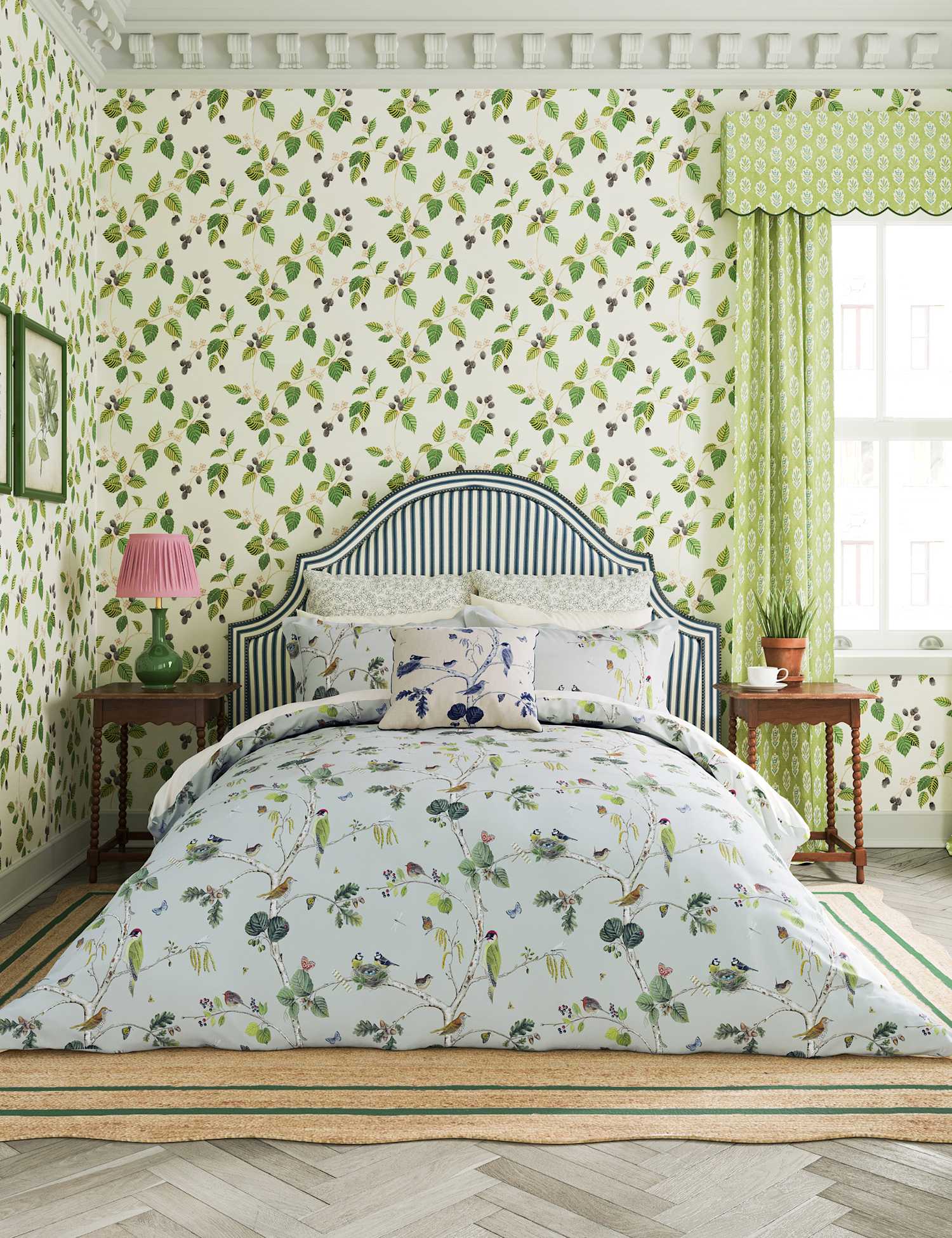 Sanderson Pure Cotton Woodland Chorus Bedding Set Blue Mix
