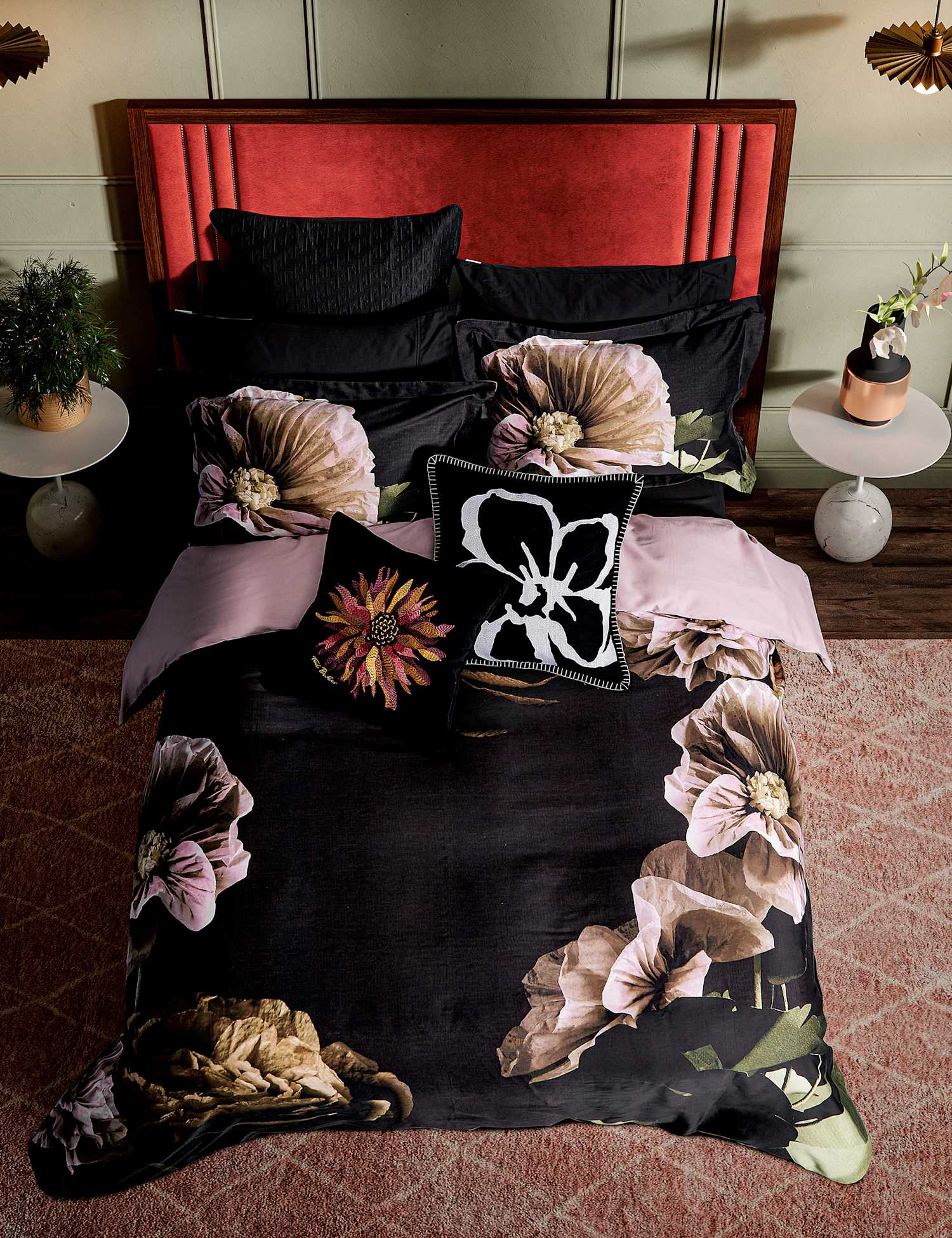Ted Baker Pure Cotton Sateen Paper Floral Bedding Set Navy