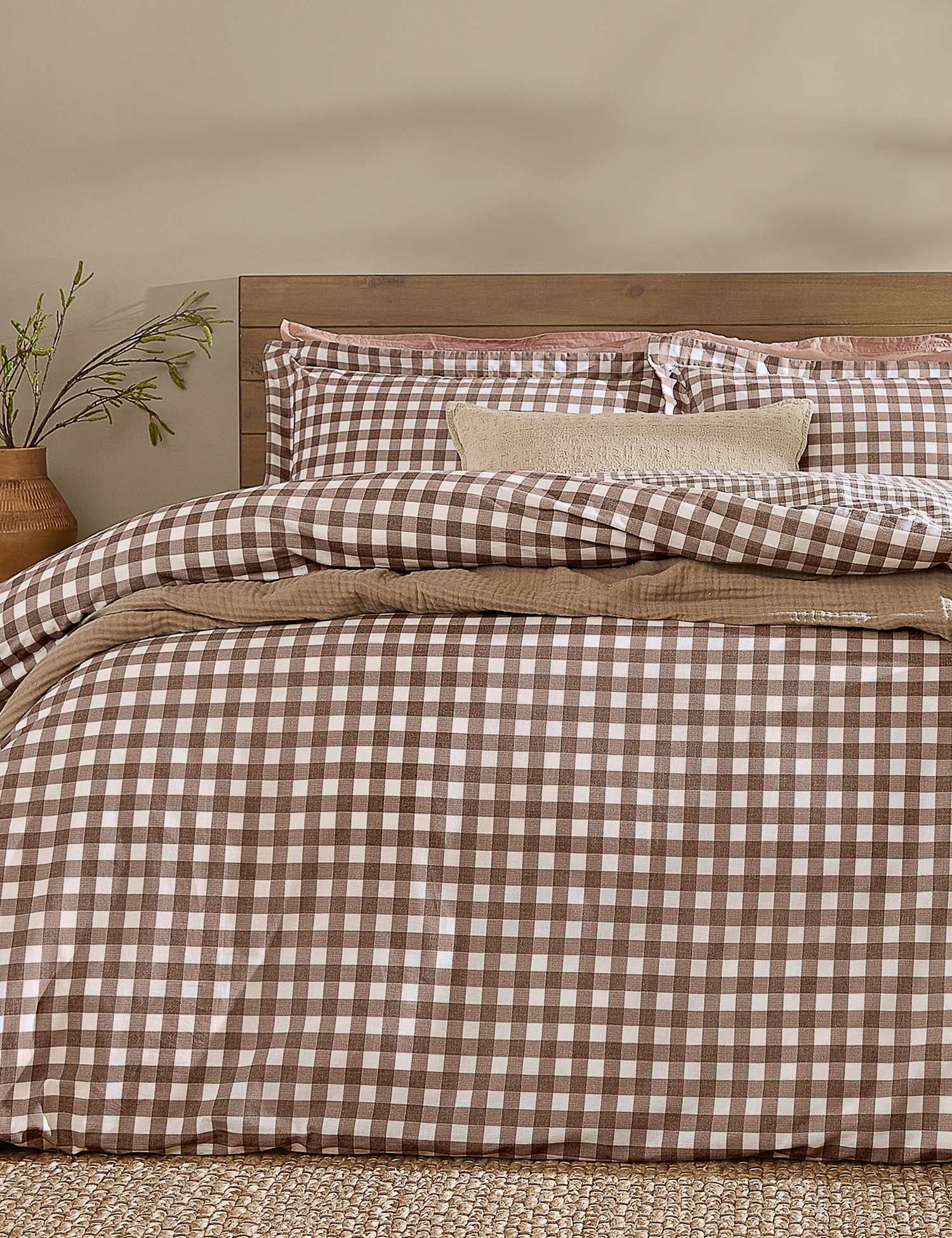 YARD Washed Cotton Barton Gingham Bedding Set Brown Mix