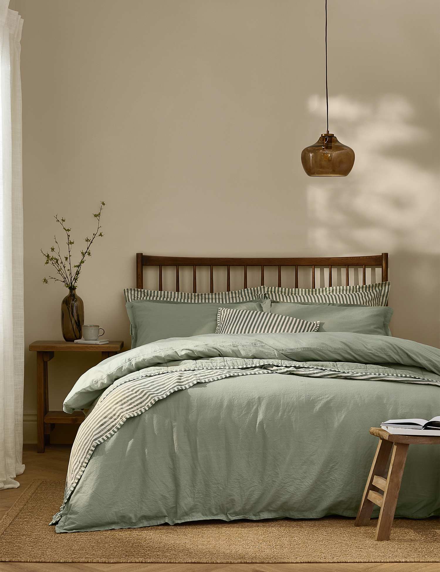 YARD Pure Cotton Percale Hebden Bedding Set Green