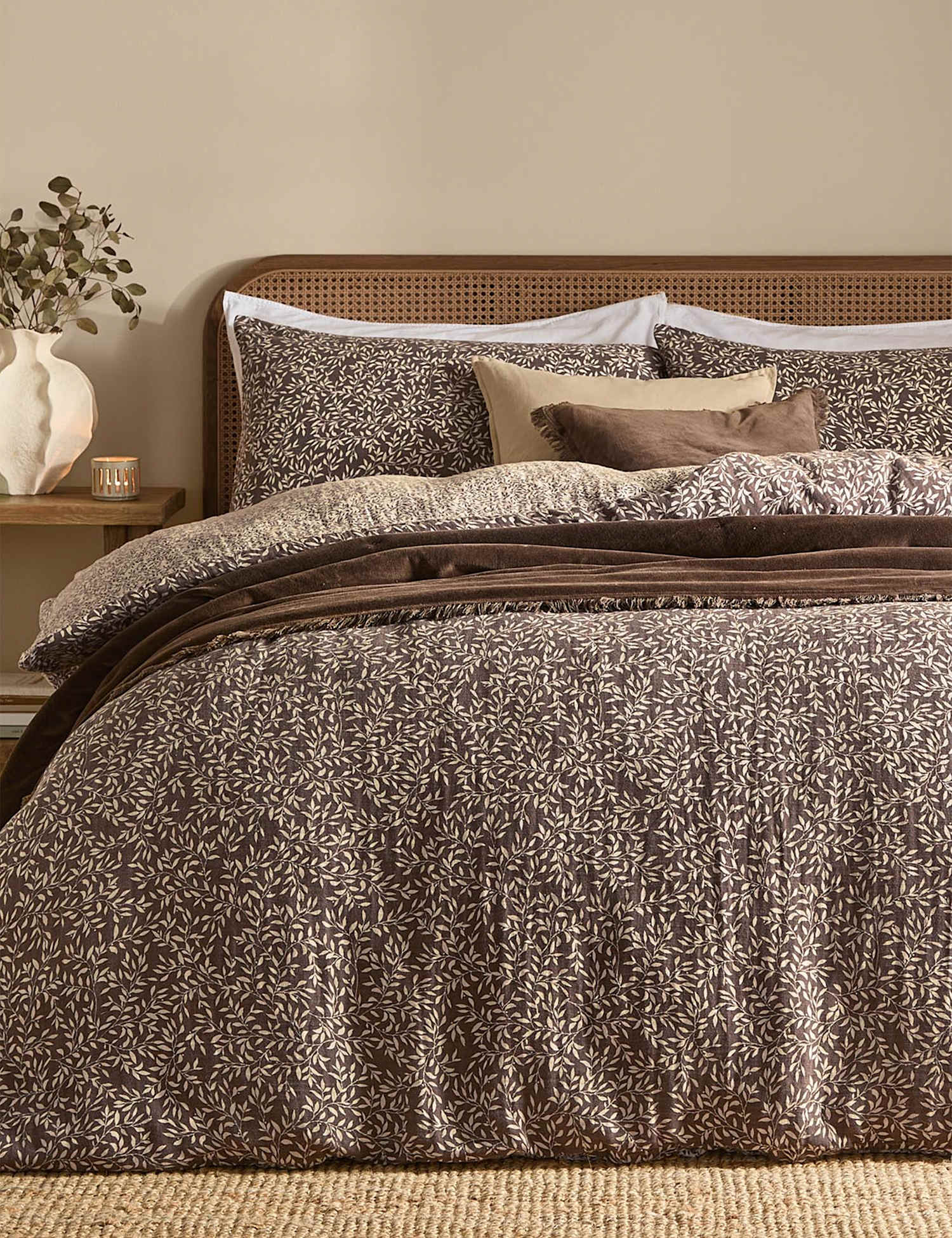 YARD Perrie Leaf Pure Cotton Muslin Bedding Set Brown Mix