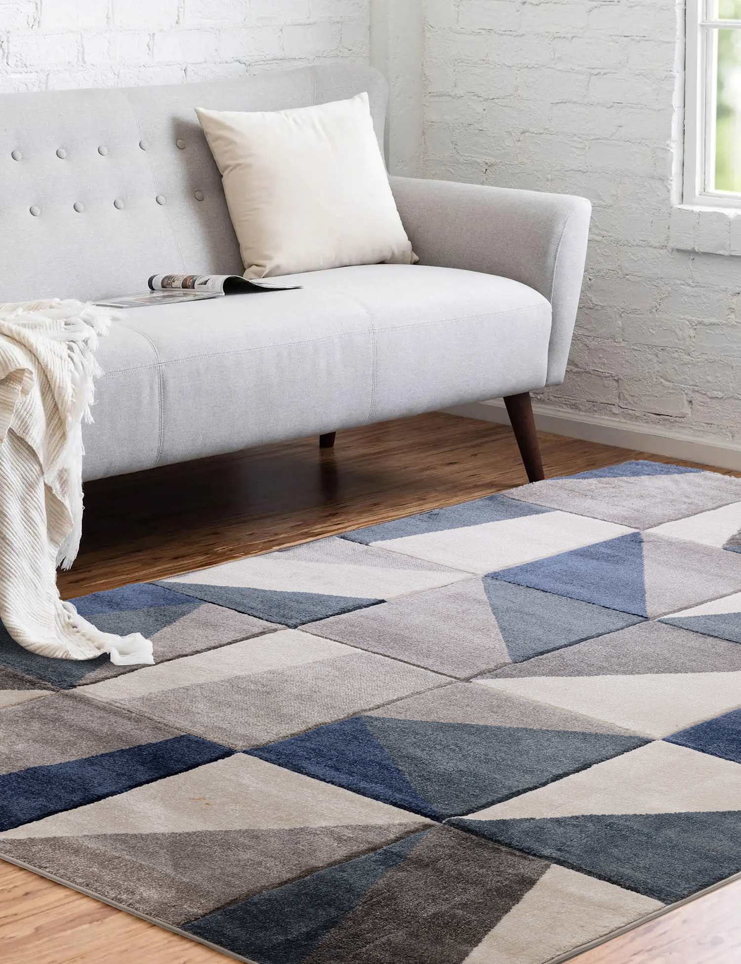 Asiatic Large Carved Triangles Rug Denim Mix