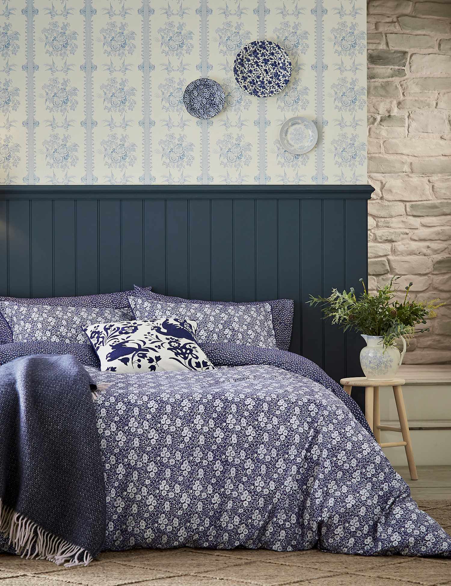 Burleigh X Bedeck Of Belfast Pure Cotton Calico Bedding Set Blue