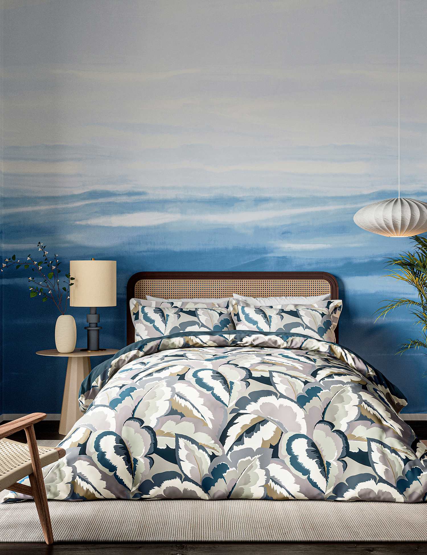 Harlequin Pure Cotton Sateen Calathea Bedding Set Blue Mix