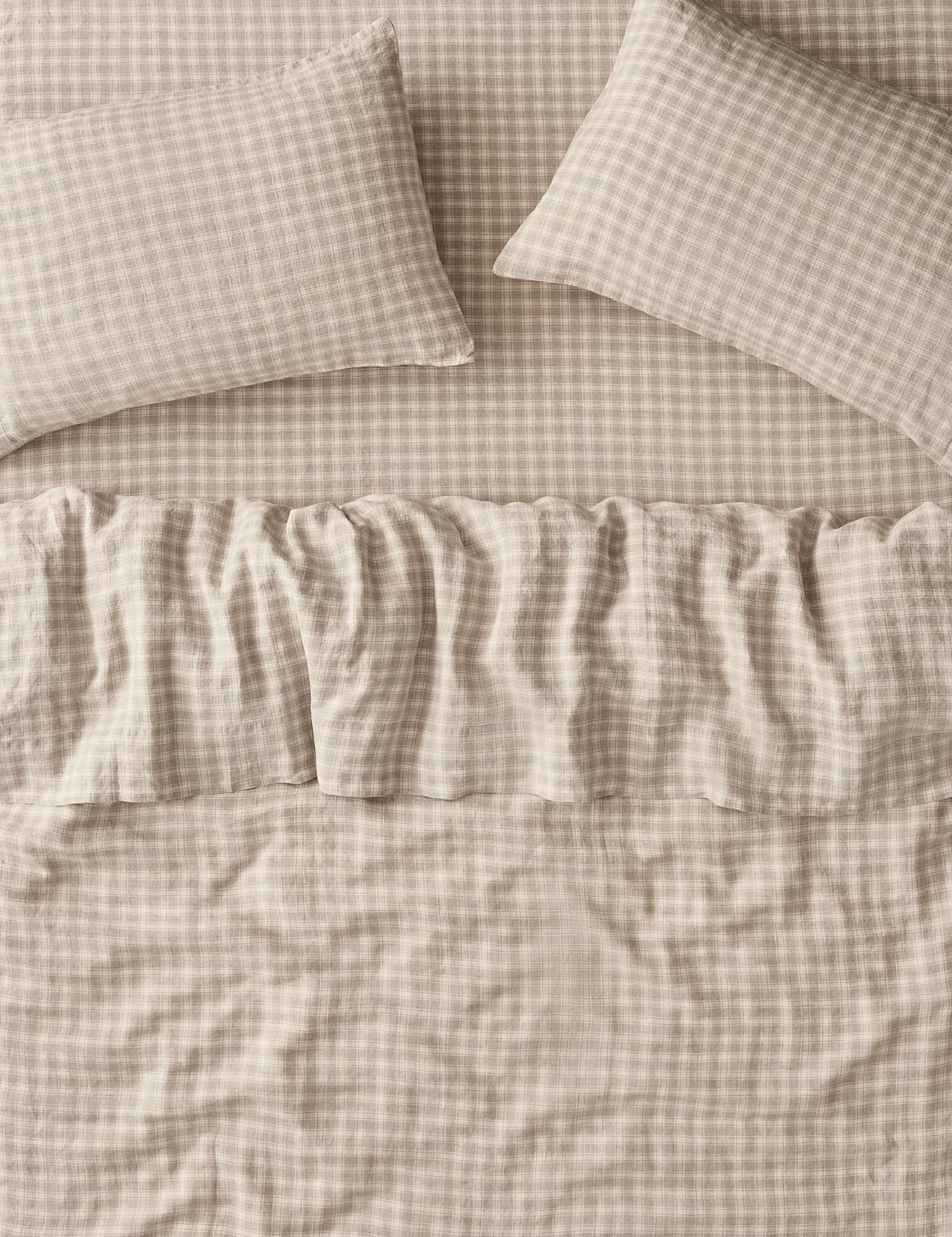 Piglet In Bed Pure Linen Gingham Duvet Cover Taupe