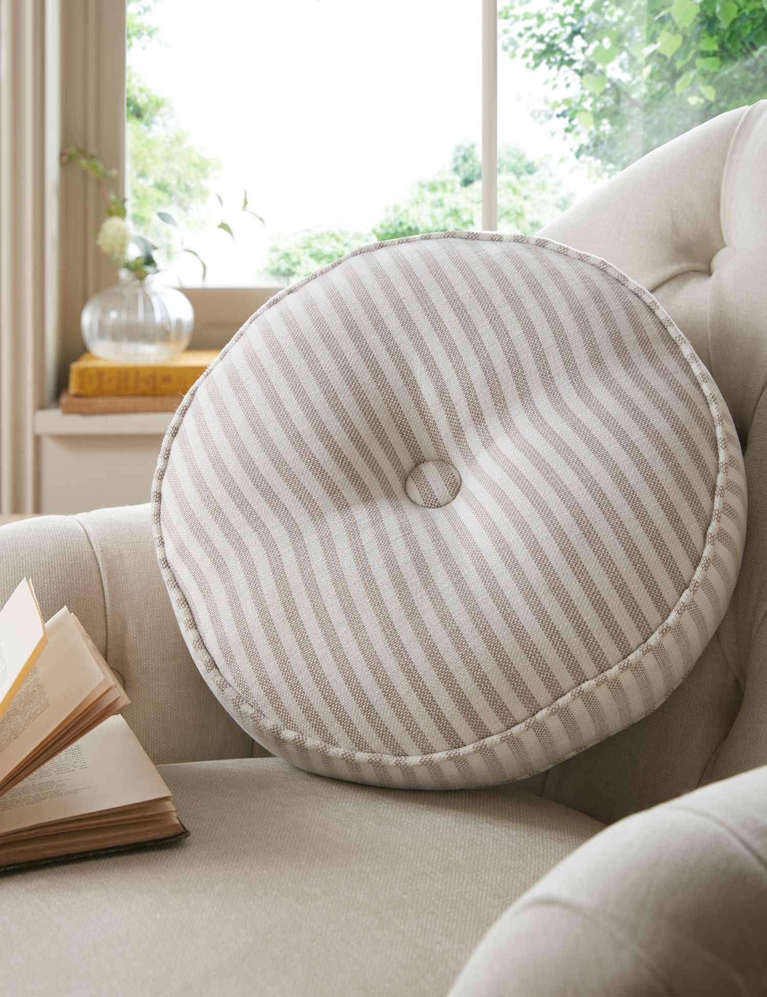 Laura Ashley Cornish Stripe Round Scatter Cushion Natural
