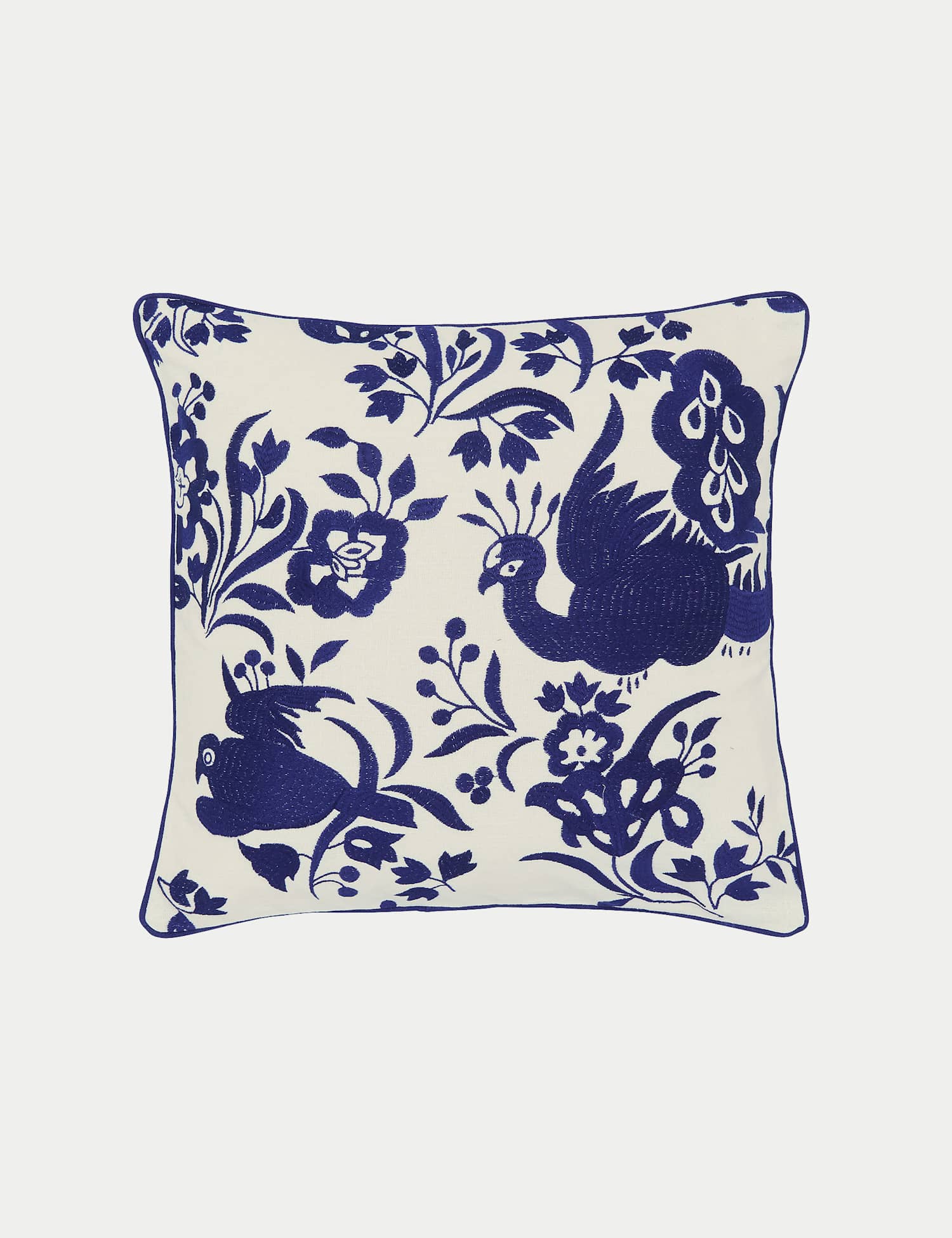Burleigh X Bedeck Of Belfast Pure Cotton Calico Embroidered Cushion Navy Mix