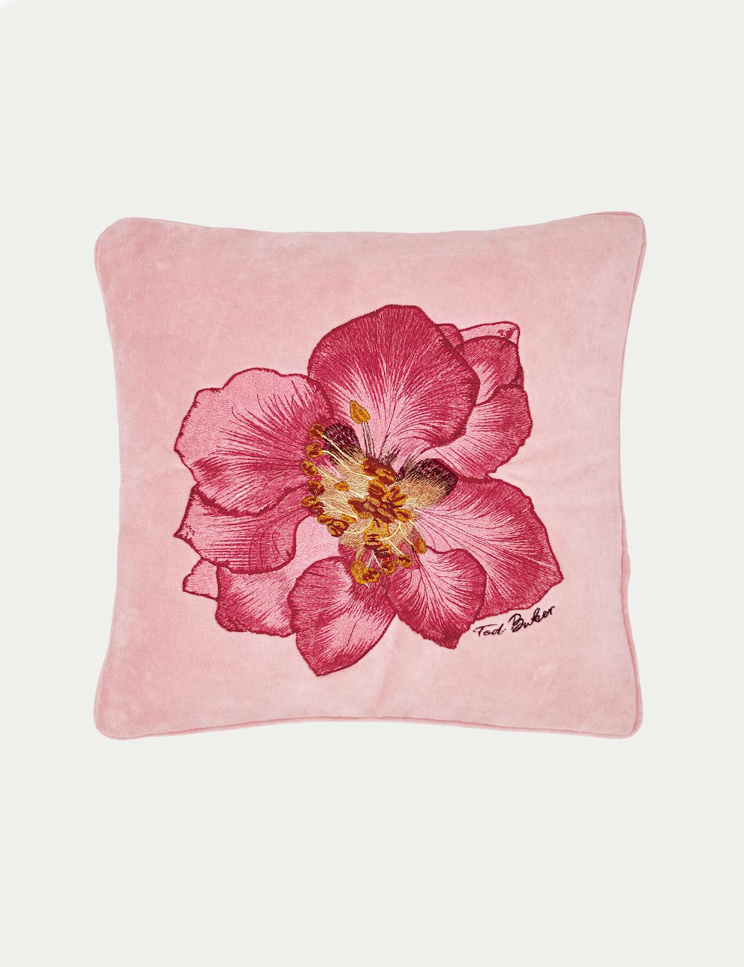 Ted Baker Velvet Pressed Flowers Embroidered Cushion Pink Mix