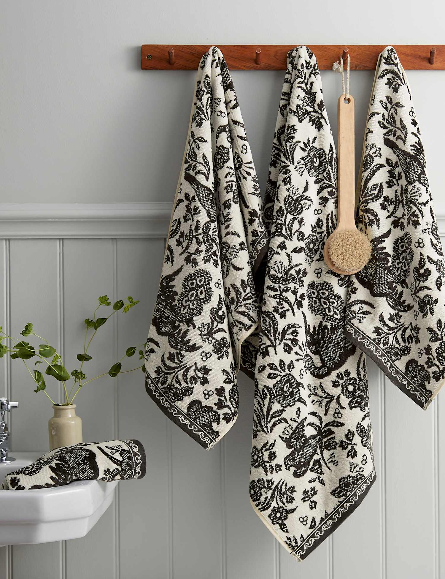Burleigh X Bedeck Of Belfast Pure Cotton Regal Peacock Towel Charcoal Mix