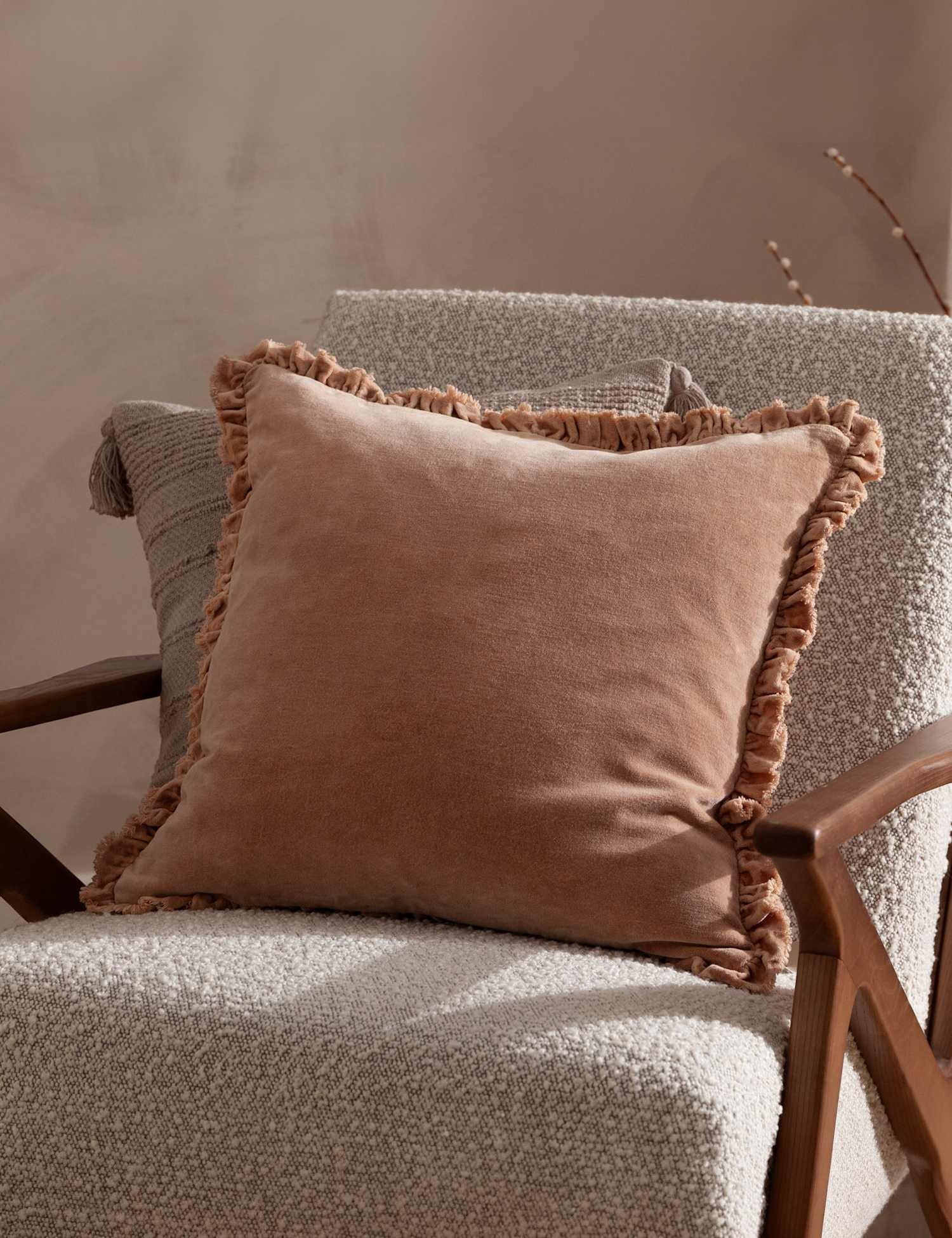 YARD Bertie Cotton Velvet Cushion Dusky Rose