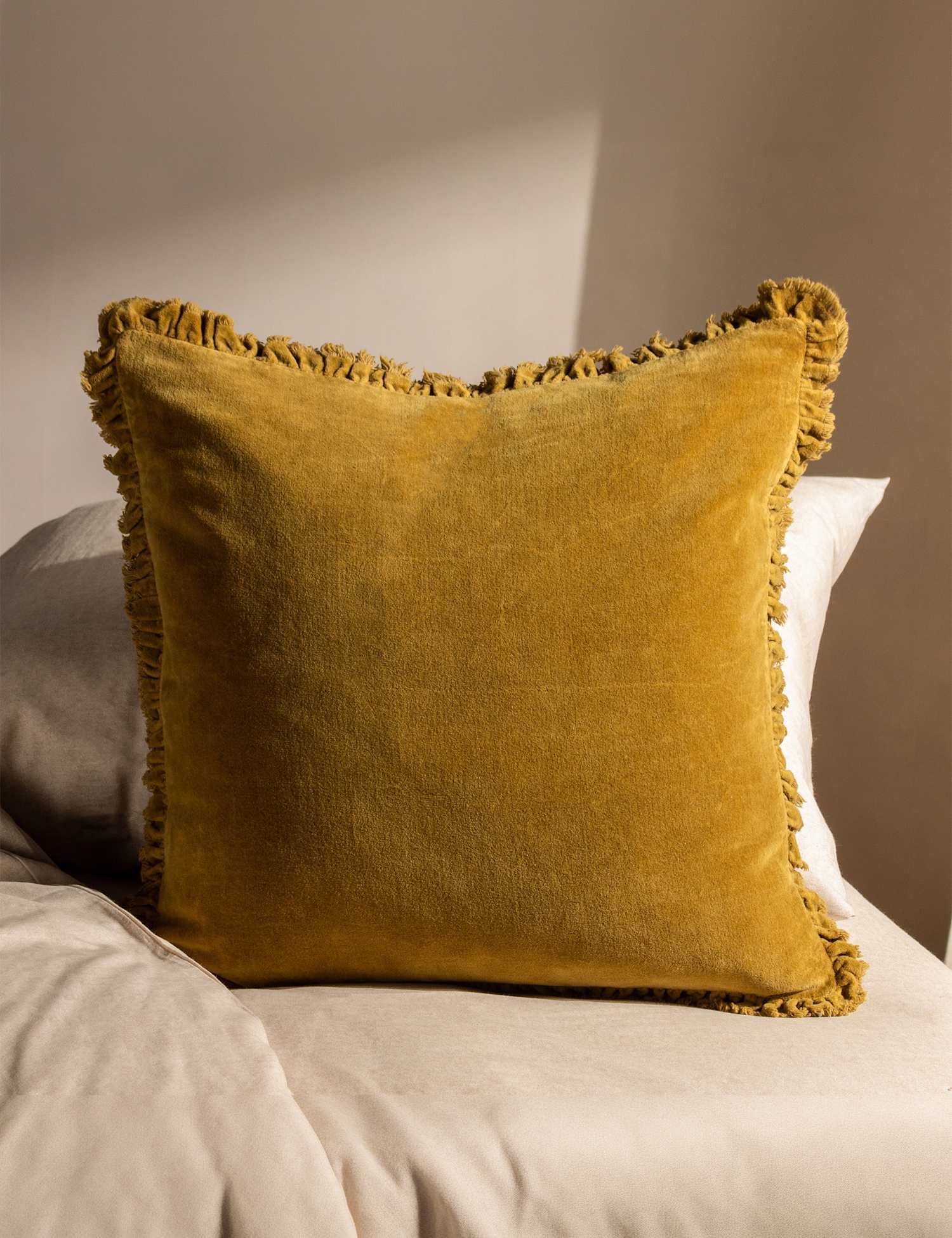 YARD Bertie Cotton Velvet Cushion Camel