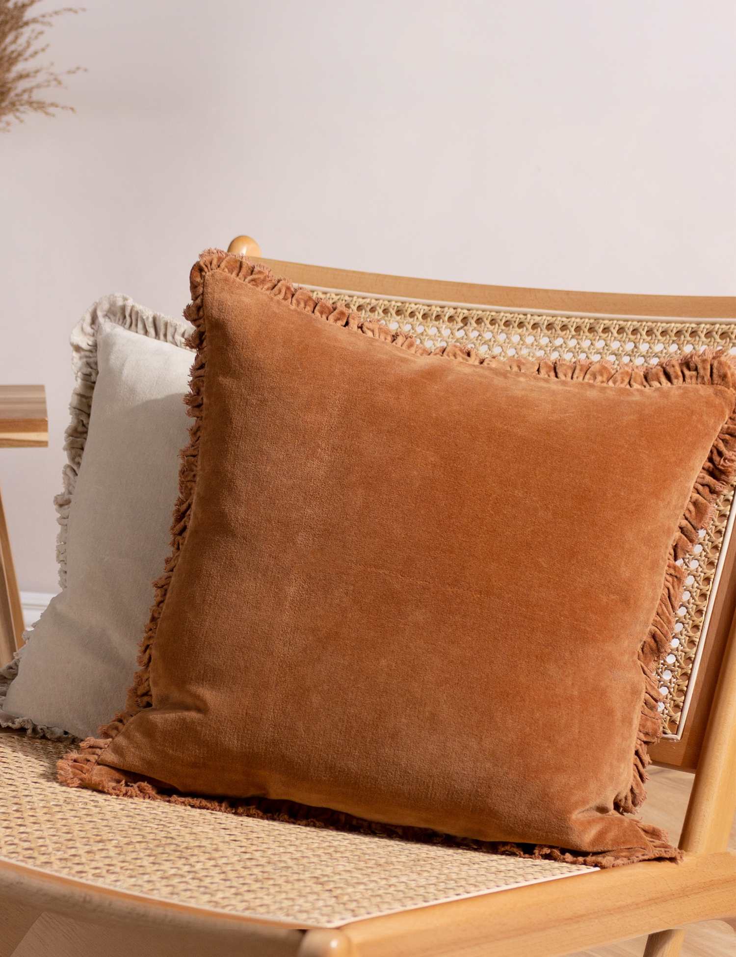 YARD Bertie Cotton Velvet Cushion Tan