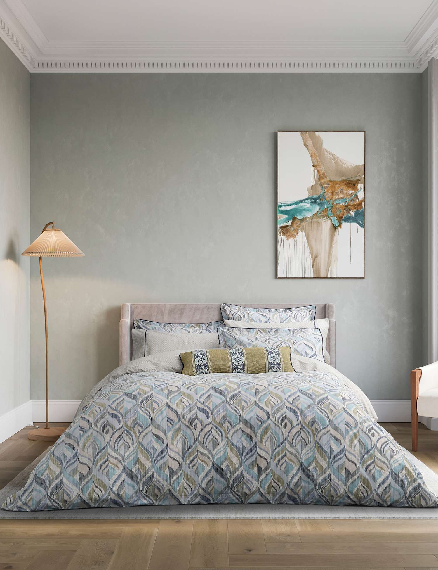 Bedeck of Belfast Pure Cotton Rayanne Bedding Set Teal Mix