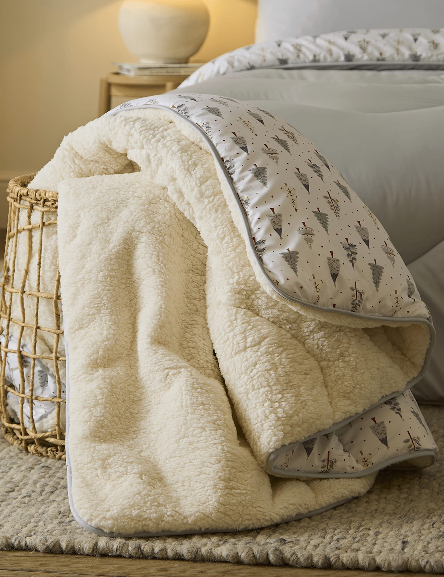 Nightlark Christmas Tree Sherpa Fleece 9 Tog Throw White