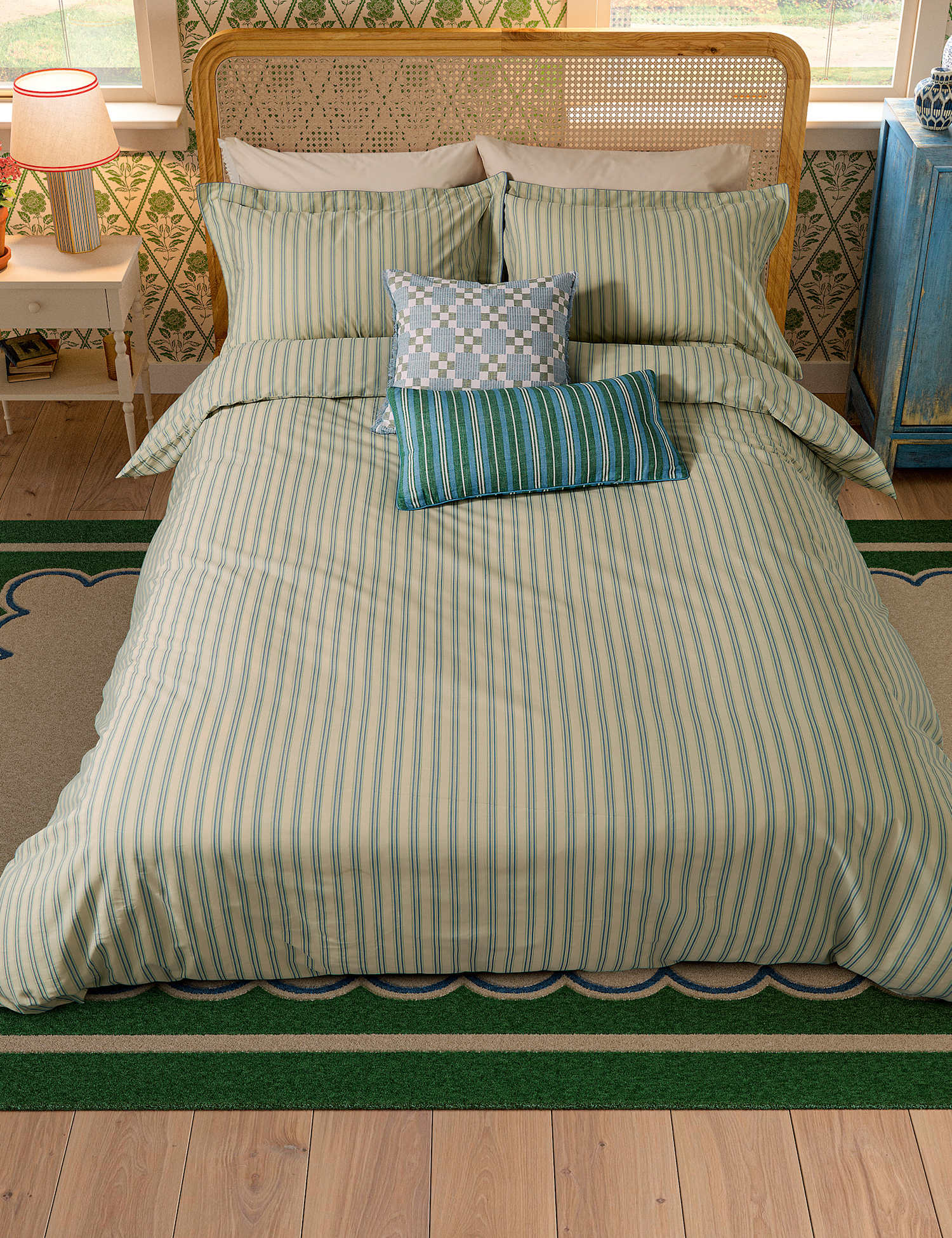 Joules Pure Cotton Ticking Stripe Bedding Set Blue Mix