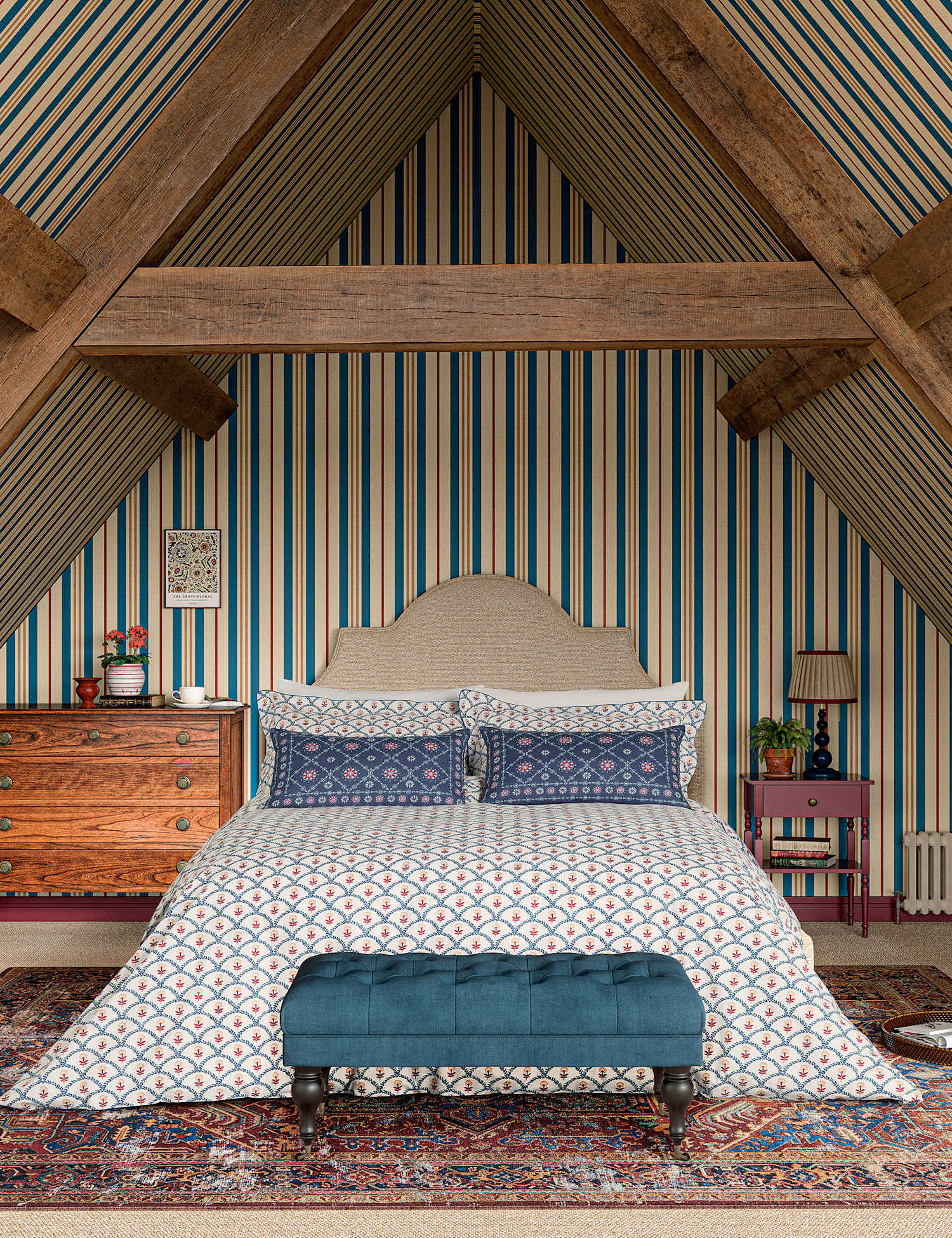 Joules Pure Cotton Floral Scallop Bedding Set Blue Mix