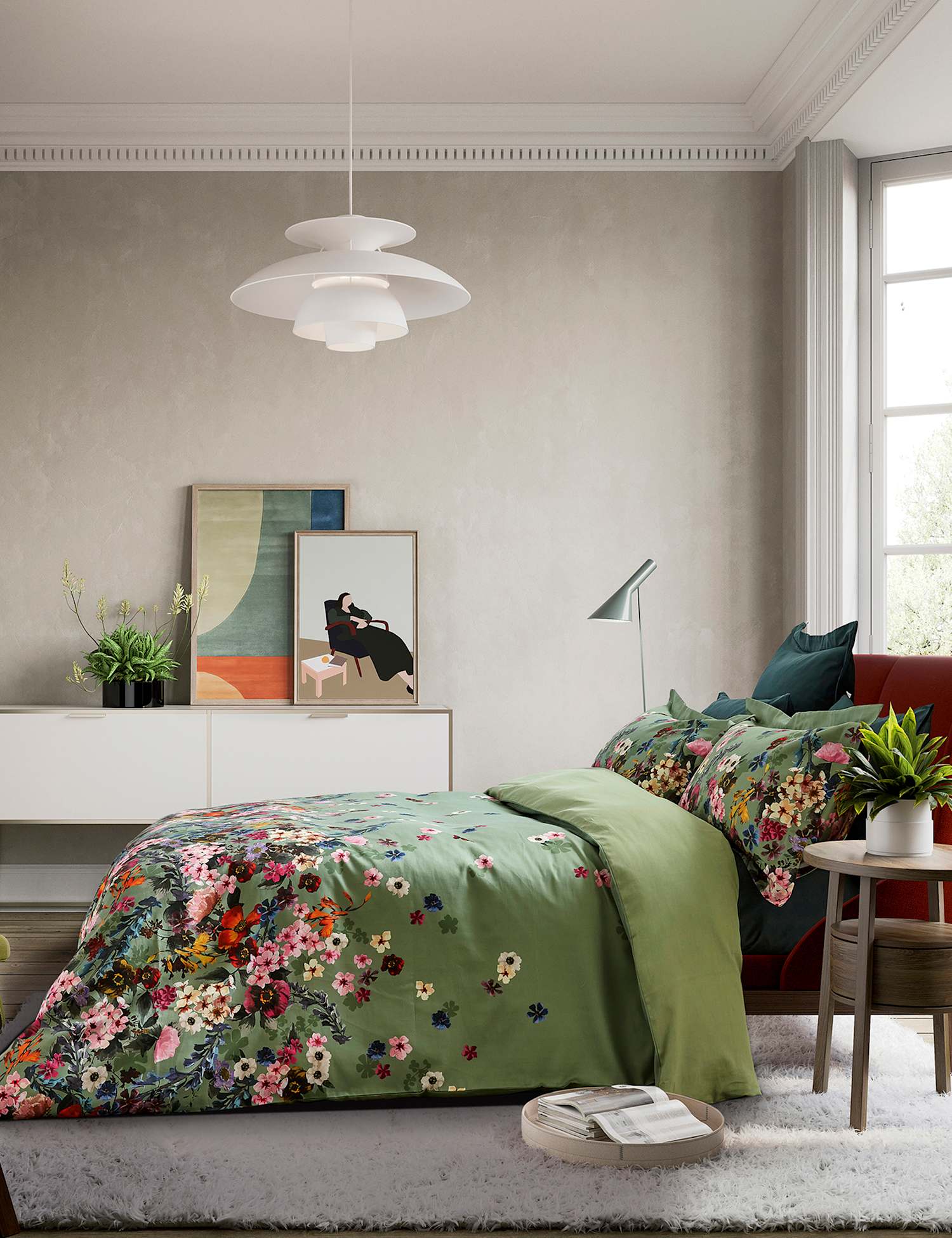 Ted Baker Pure Cotton Antiquity Border Bedding Set Green Mix