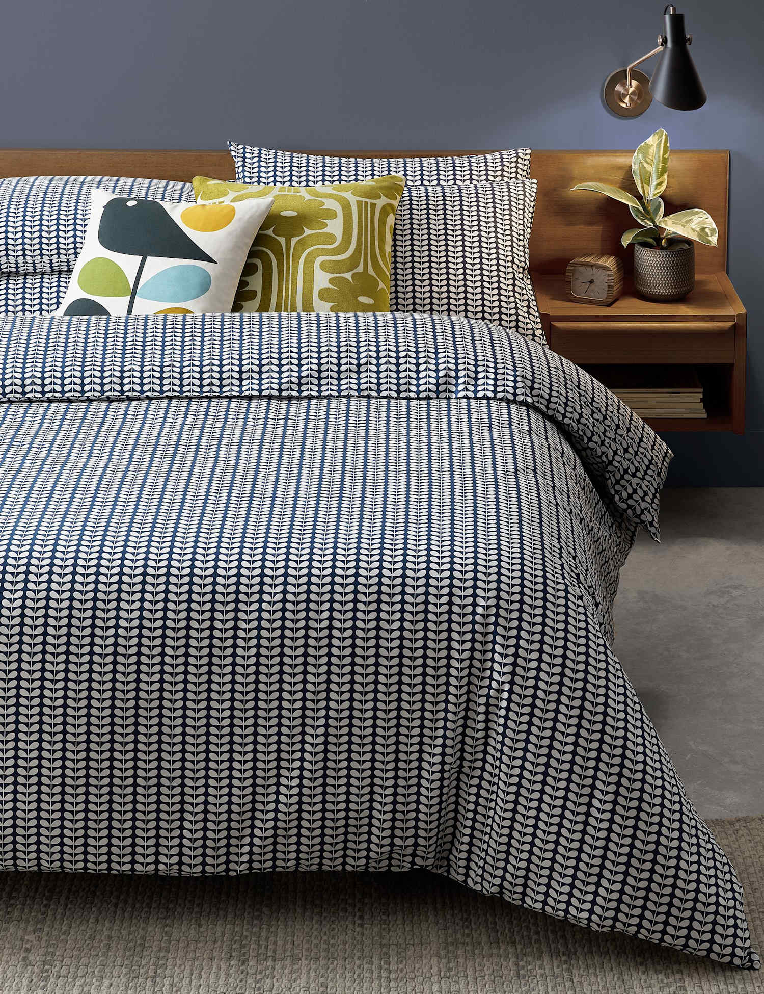 Orla Kiely 2 Pack Pure Cotton Floral Pillowcases Blue Mix