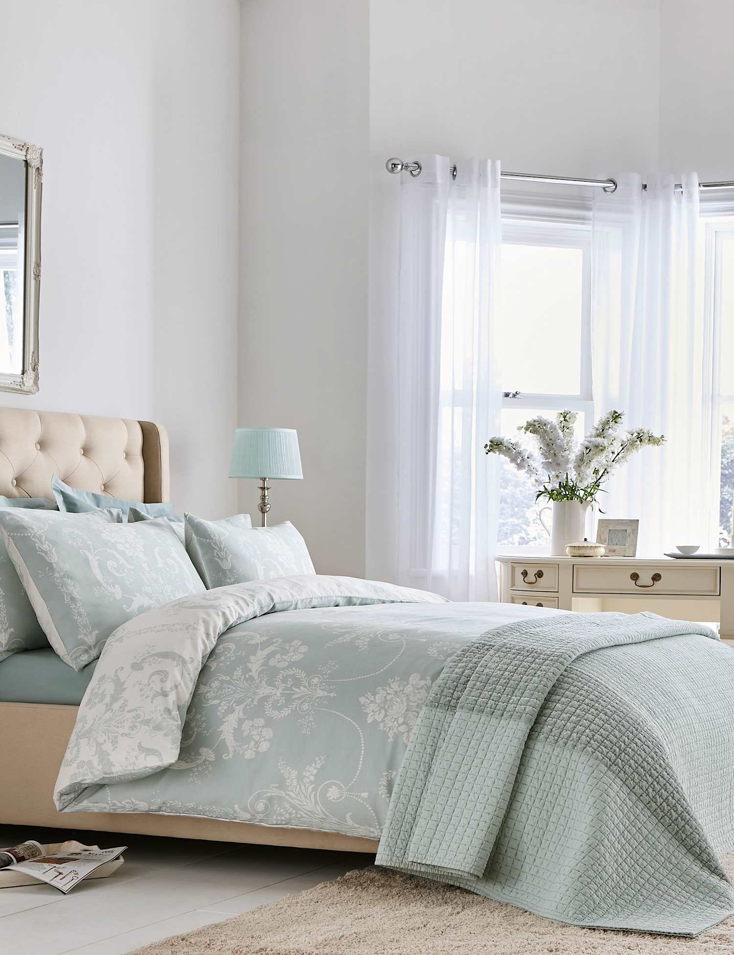 Laura Ashley Pure Cotton Sateen Josette Bedding Set Duck Egg