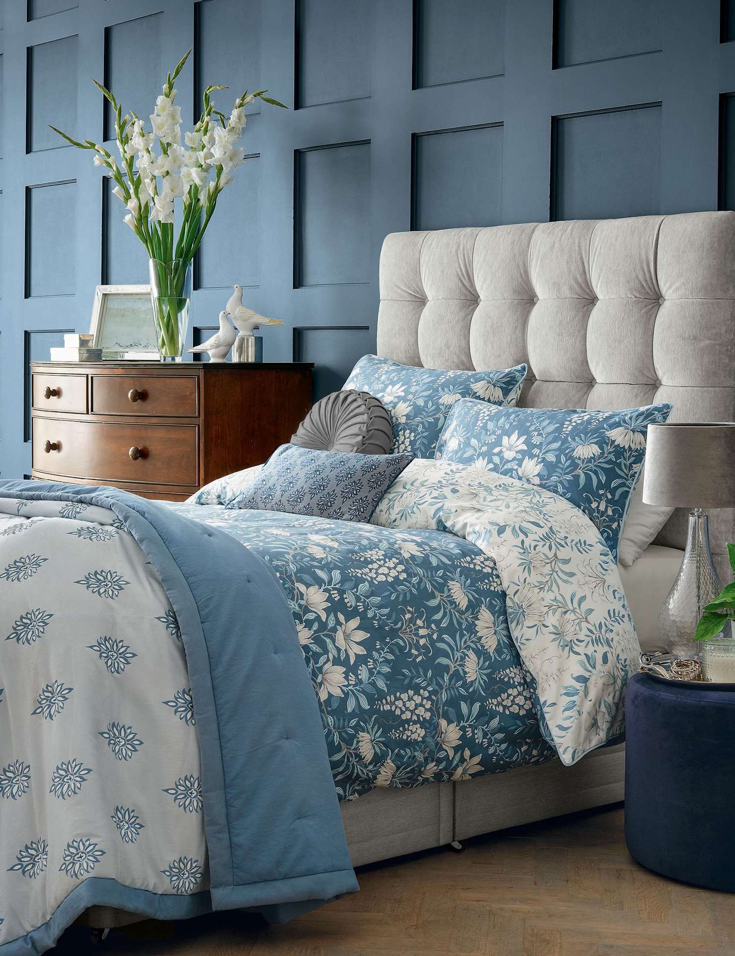Laura Ashley Pure Cotton Sateen Parterre Bedding Set Light Blue Mix