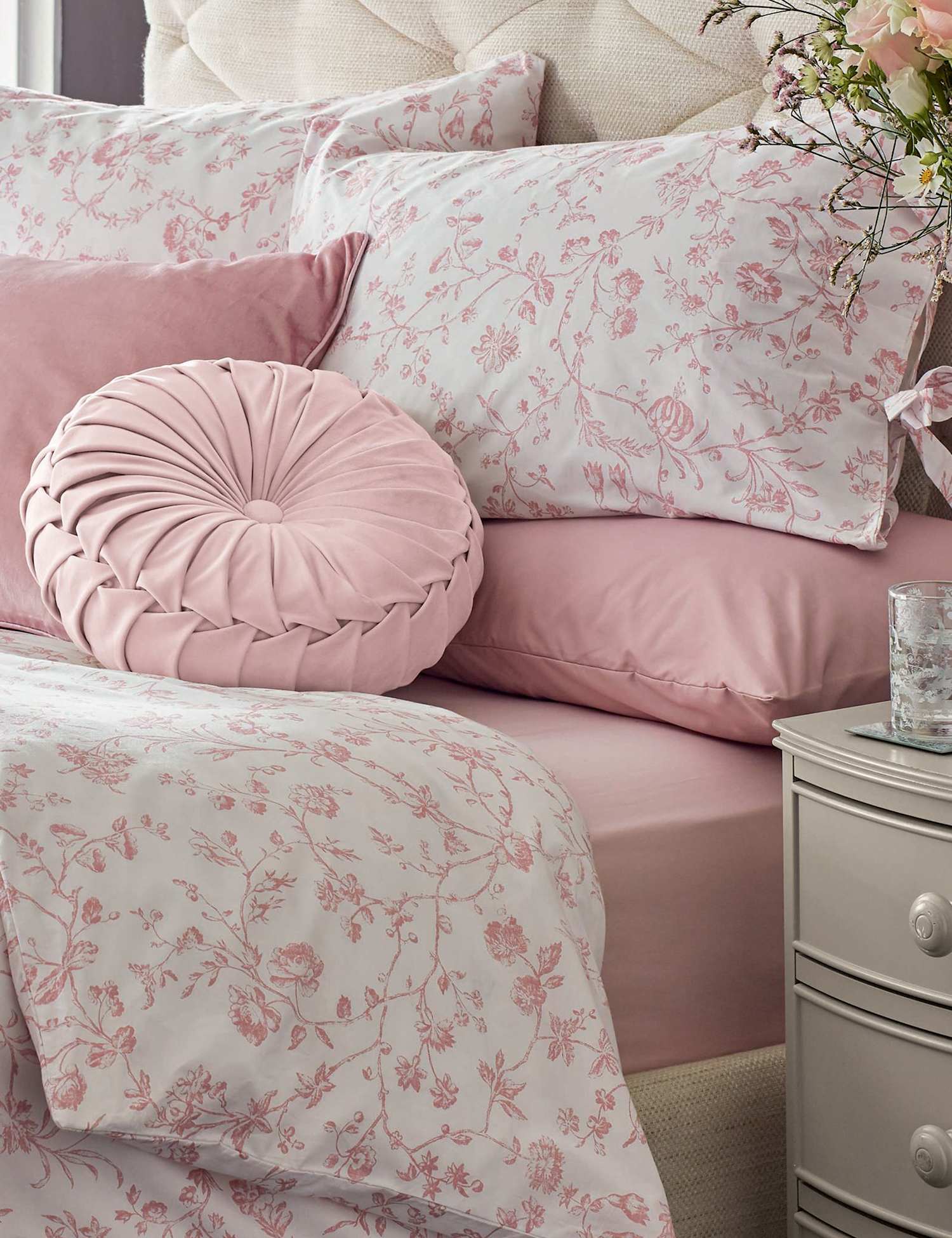 Laura Ashley Pure Cotton Aria Bedding Set Blush