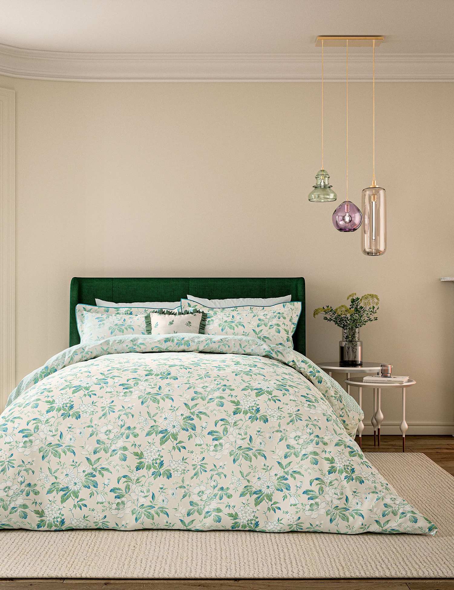 V&A Pure Cotton Briar Bloom Bedding Set Green Mix