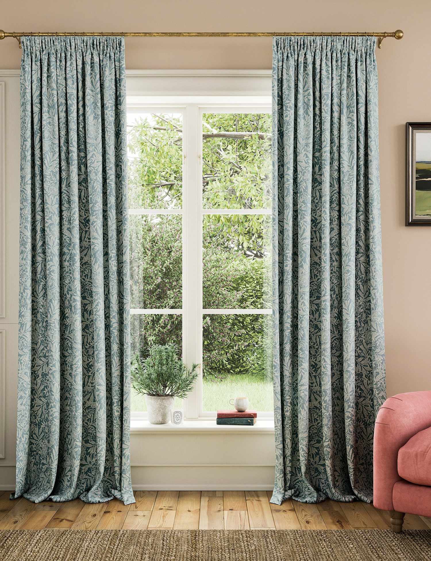 Joules Twilight Ditsy Pure Cotton Pencil Pleat Curtains Duck Egg