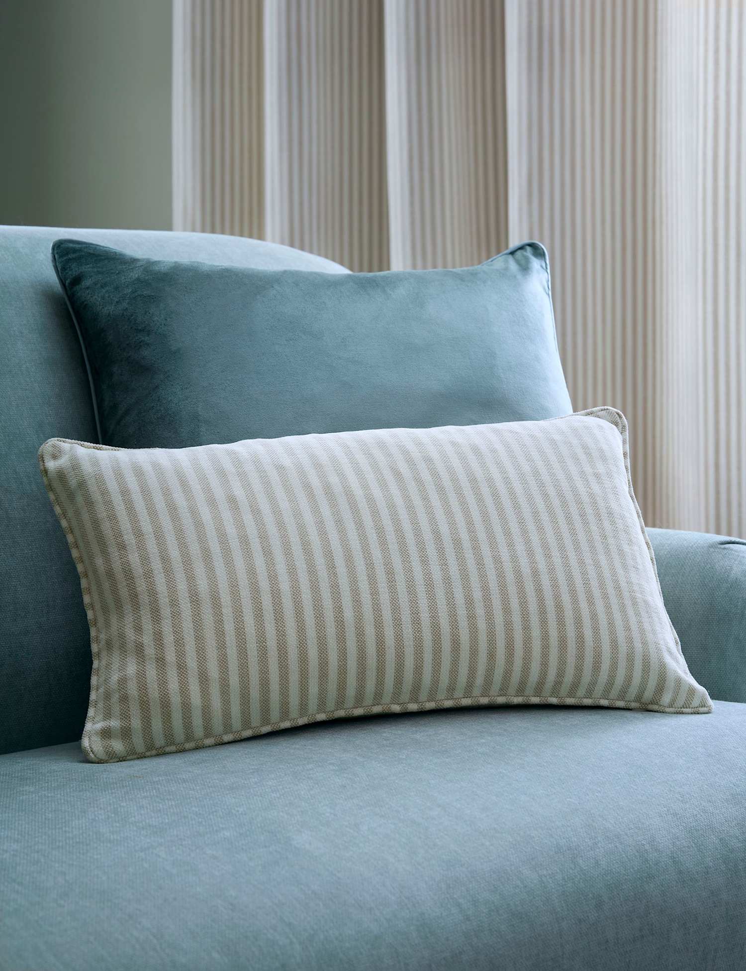 Laura Ashley Chenille Cornish Striped Cushion Natural