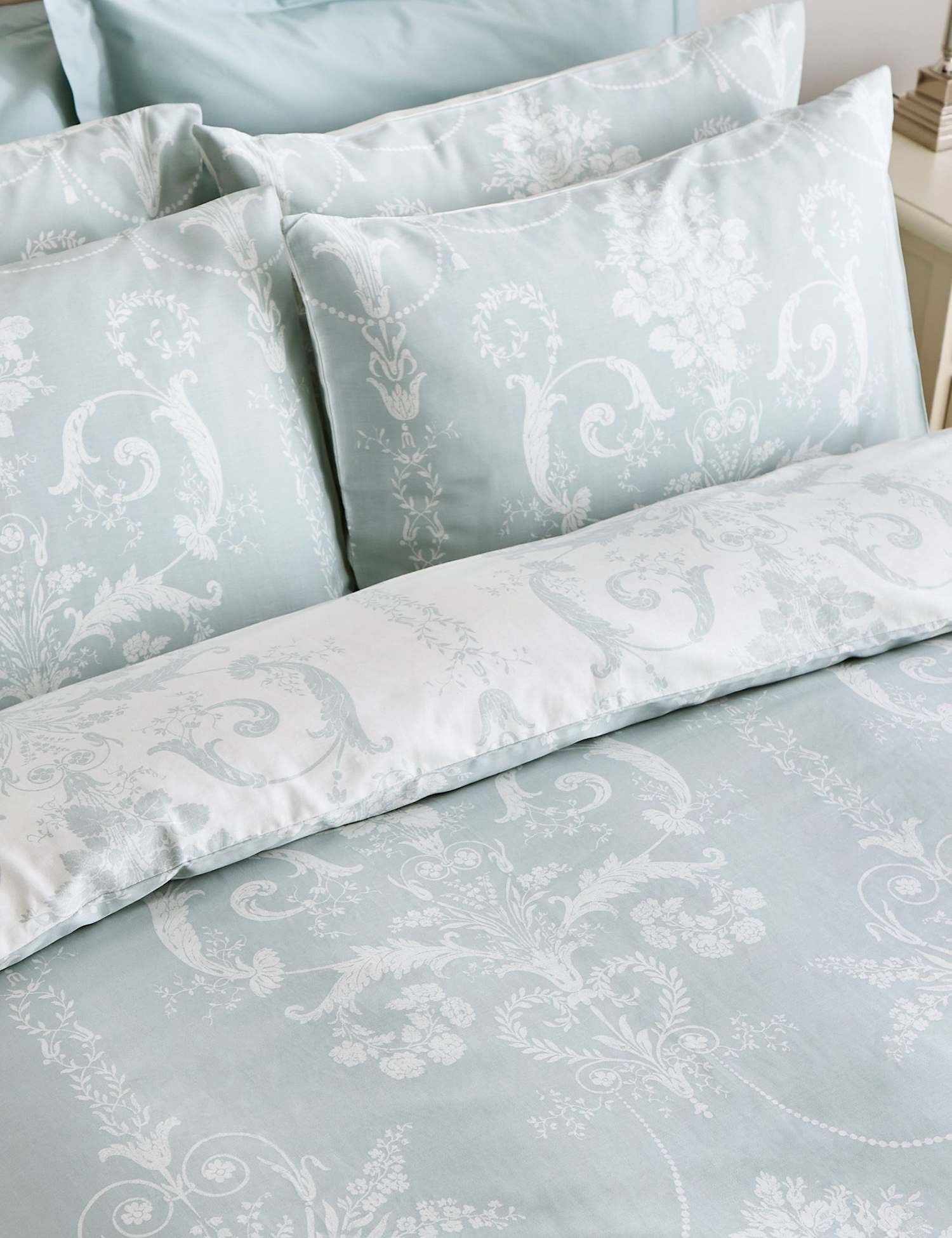 Laura Ashley 2 Pack Pure Cotton Sateen Josette Pillowcases Light Blue