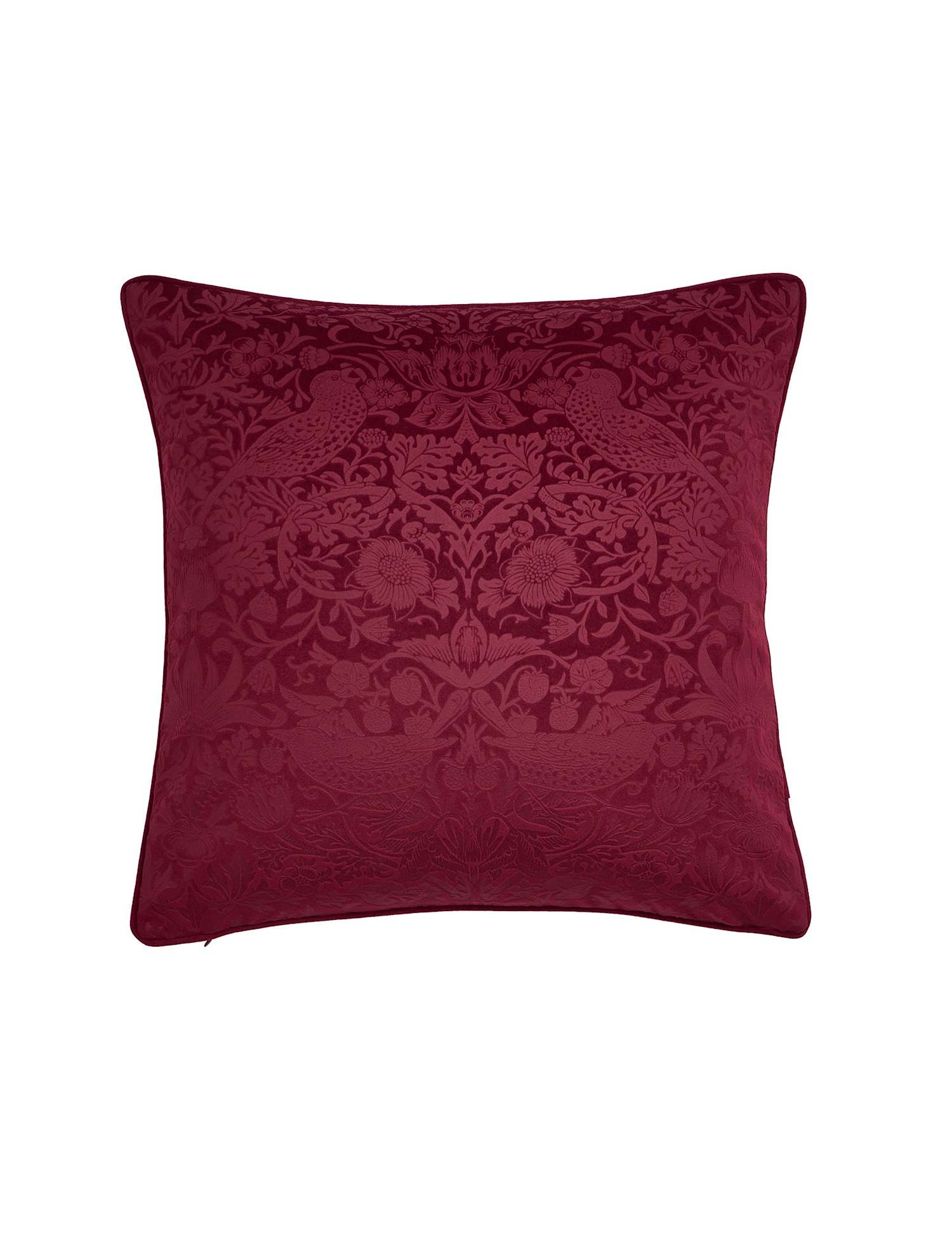 William Morris At Home Velvet Strawberry Thief Cushion Berry