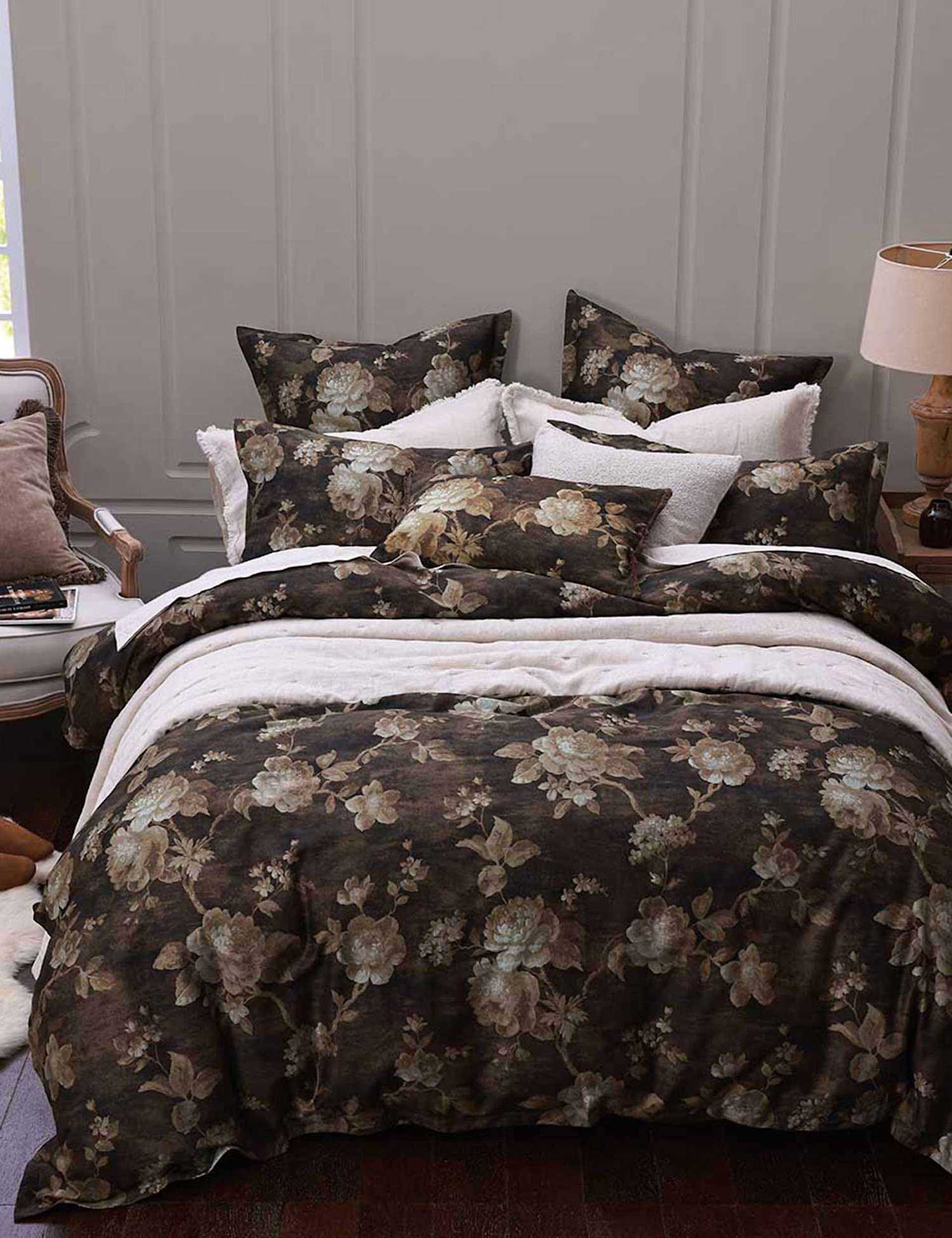 MM Linen Pure Cotton Desdemona Reversible Bedding Set Brown Mix