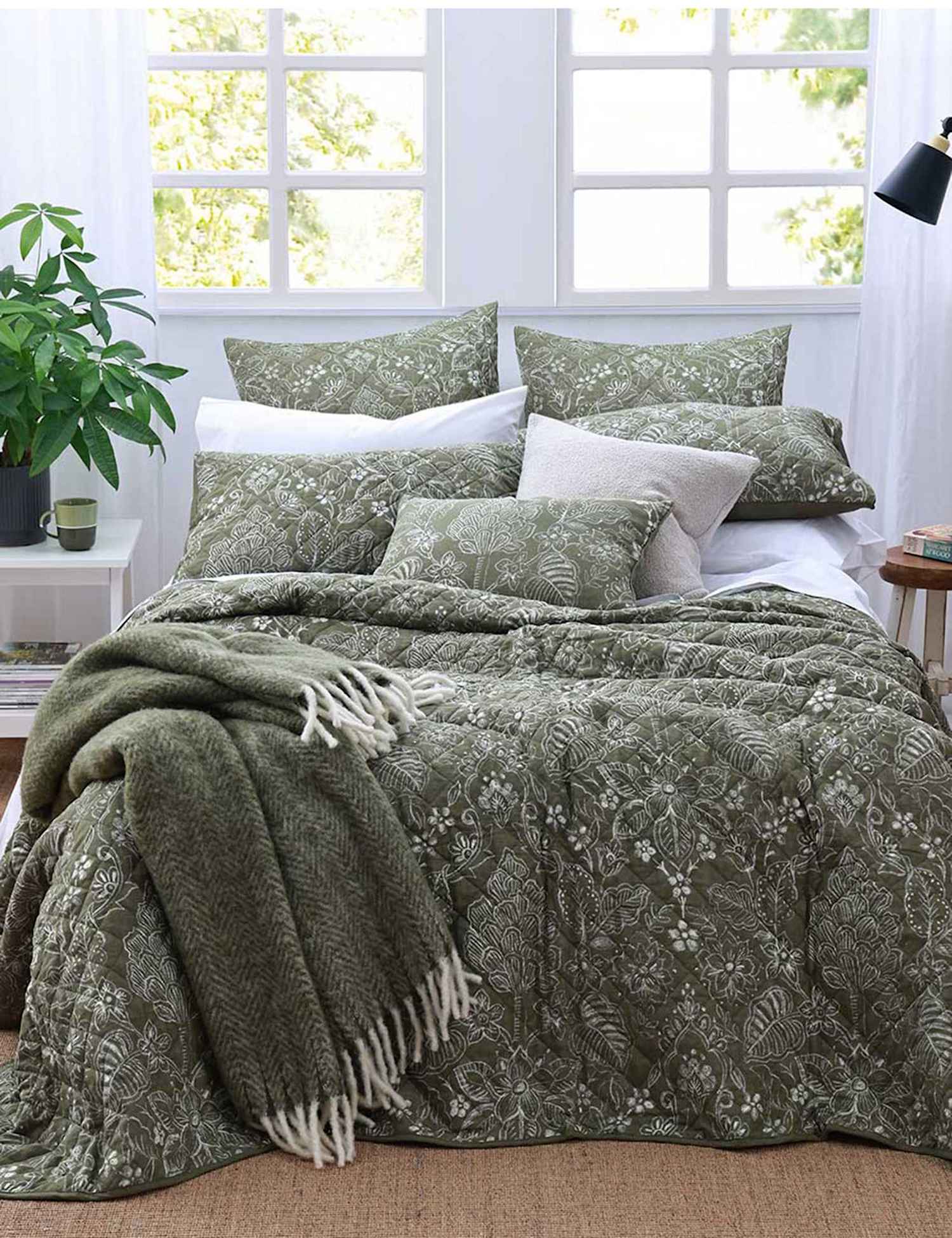 MM Linen Cotton Rich Botanica Poplar Bedspread Set Green Mix