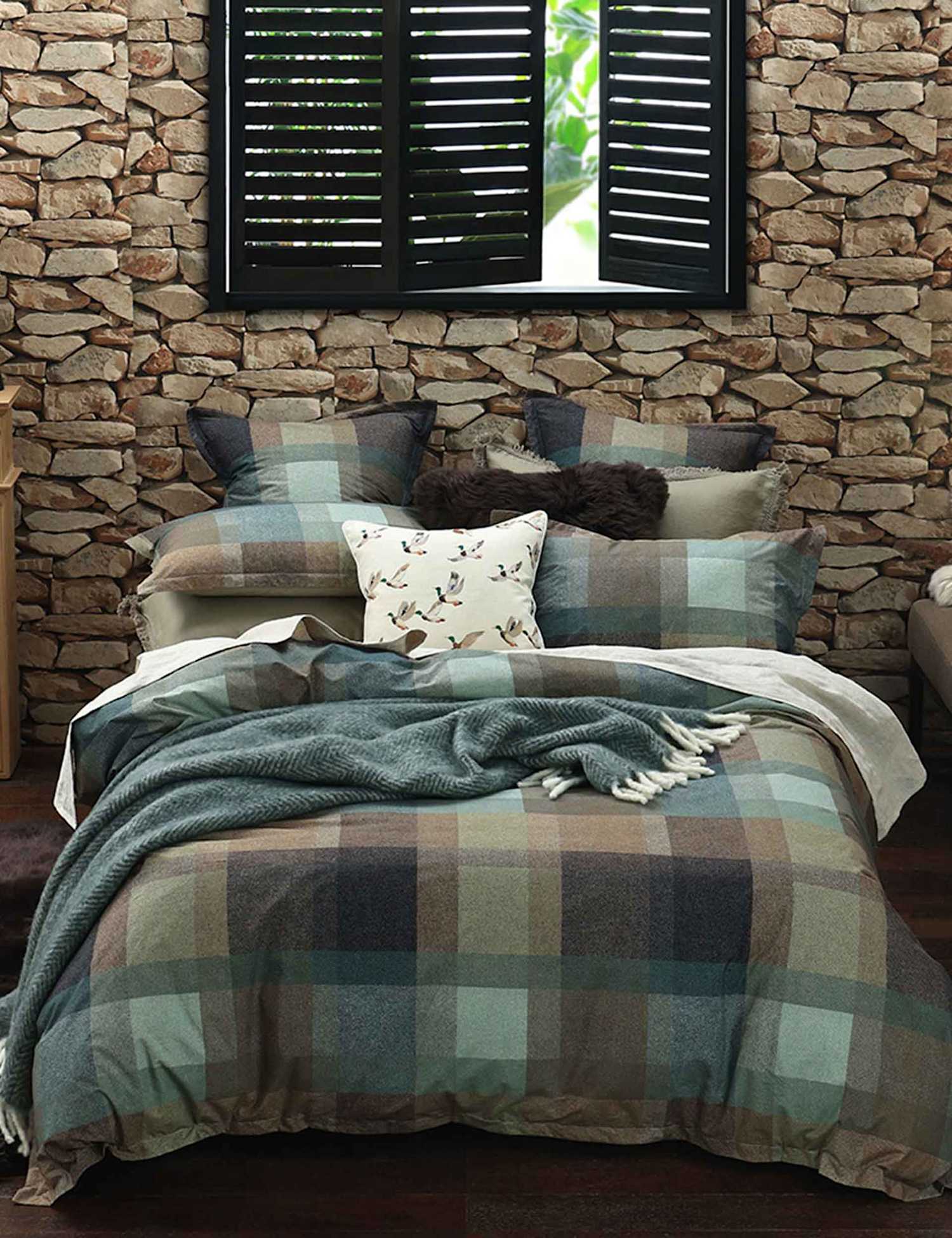 MM Linen Pure Cotton Lodge Reversible Bedding Set Brown Mix