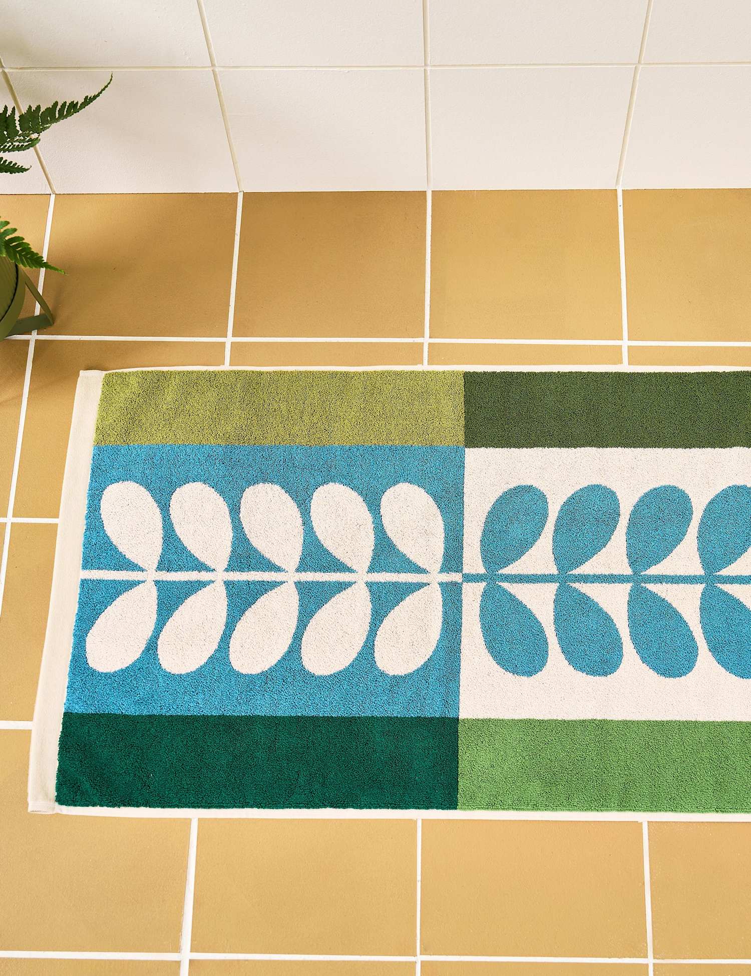 Orla Kiely Pure Cotton Stem Check Bath Mat Green Mix