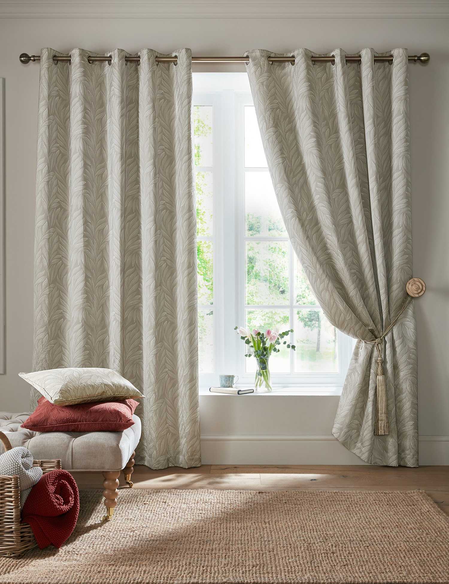 Laura Ashley Coulderton Eyelet Curtains Natural