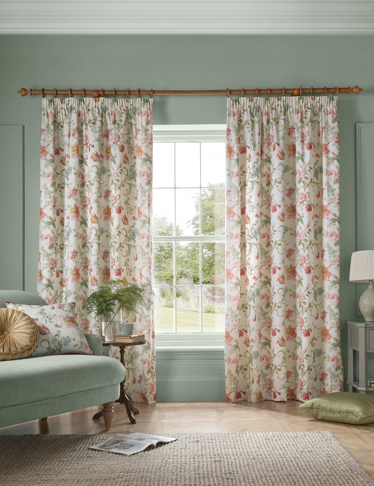 Laura Ashley Rosalind Cotton Rich Pencil Pleat Curtains Red Mix