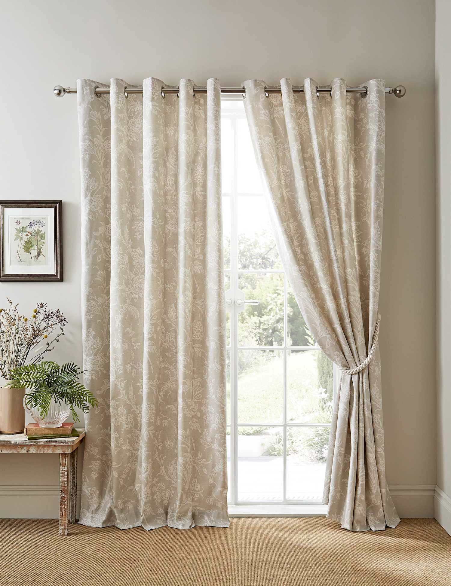Laura Ashley Lloyd Pure Cotton Eyelet Curtains Light Grey Mix