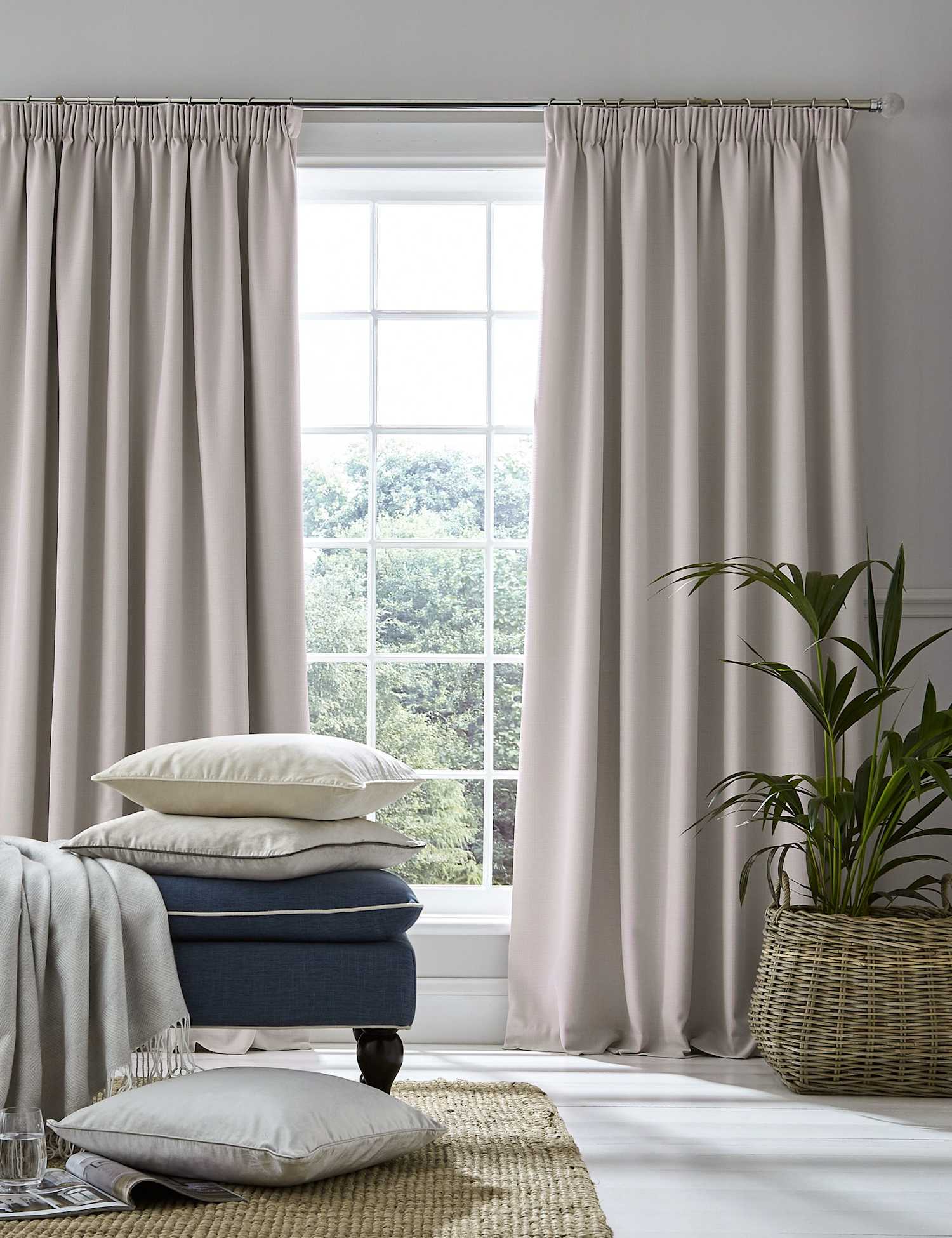 Laura Ashley Stephanie Pencil Pleat Blackout Curtains Light Grey